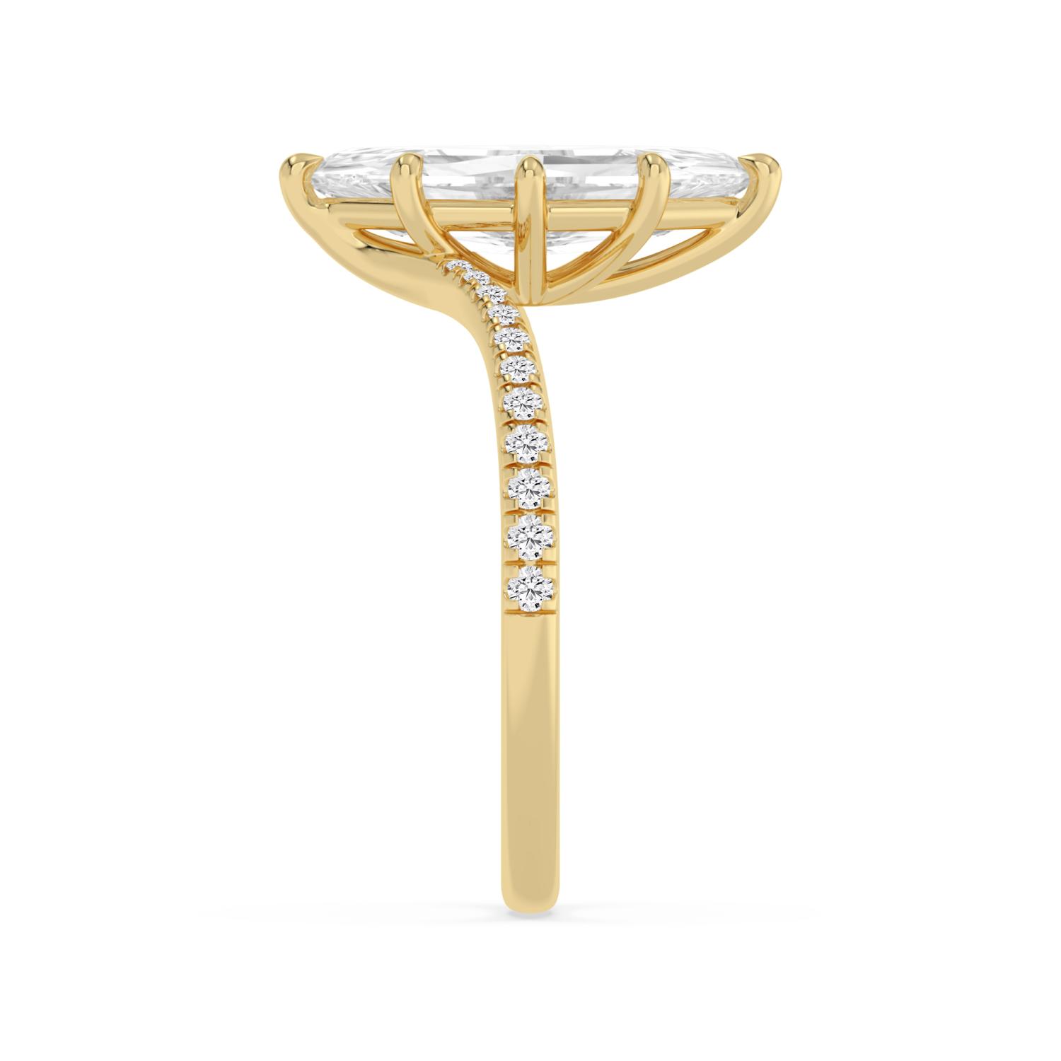 Lark, Four Prong Step-cut marquise Solitaire, Pavé Band in Yellow Gold, marquise, plain background, alternate view
