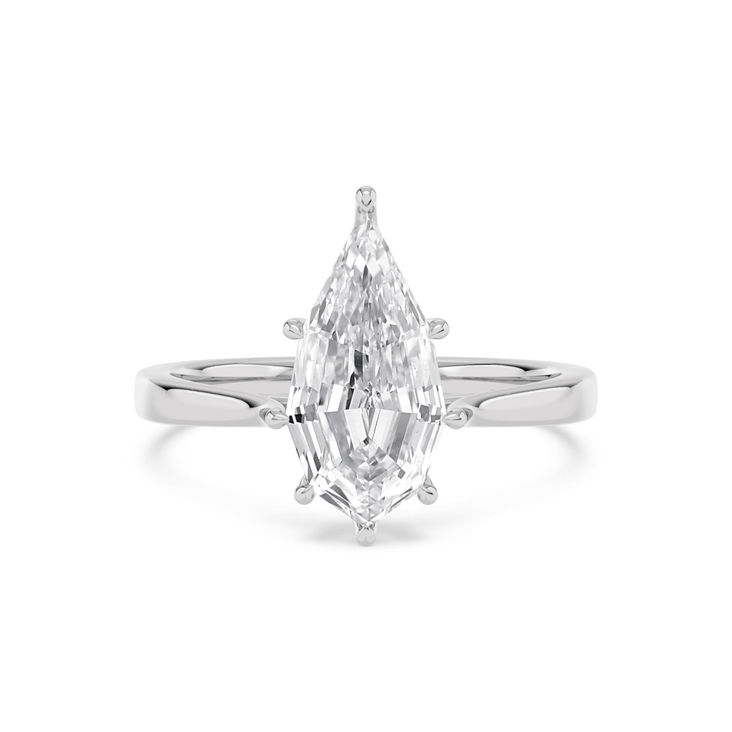 Nook, Six Prong Step-cut Pear Solitaire, Tapered Cathedral Band in White Gold, pear, plain background