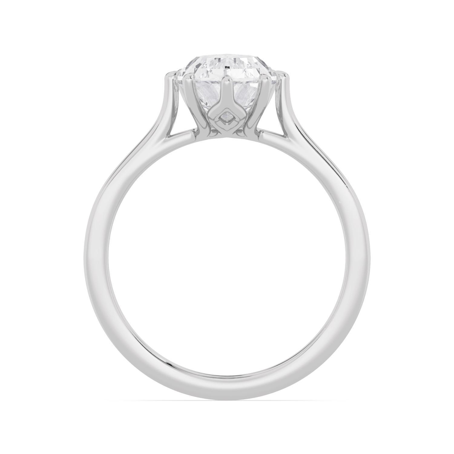 Nook, Six Prong Step-cut Pear Solitaire, Tapered Cathedral Band in White Gold, pear, plain background, alternate view