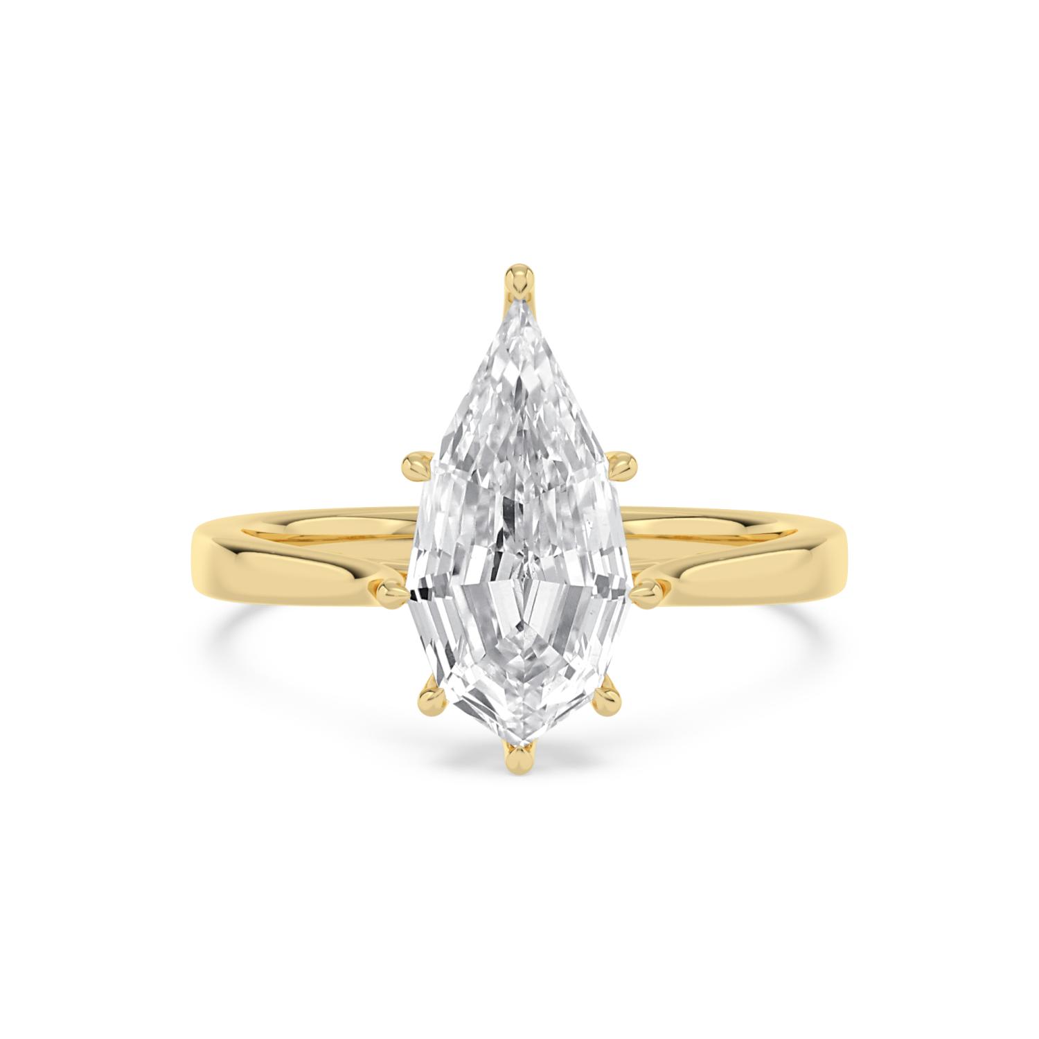 Nook, Three Prong Step-cut Pear Solitaire in Yellow Gold, pear, plain background