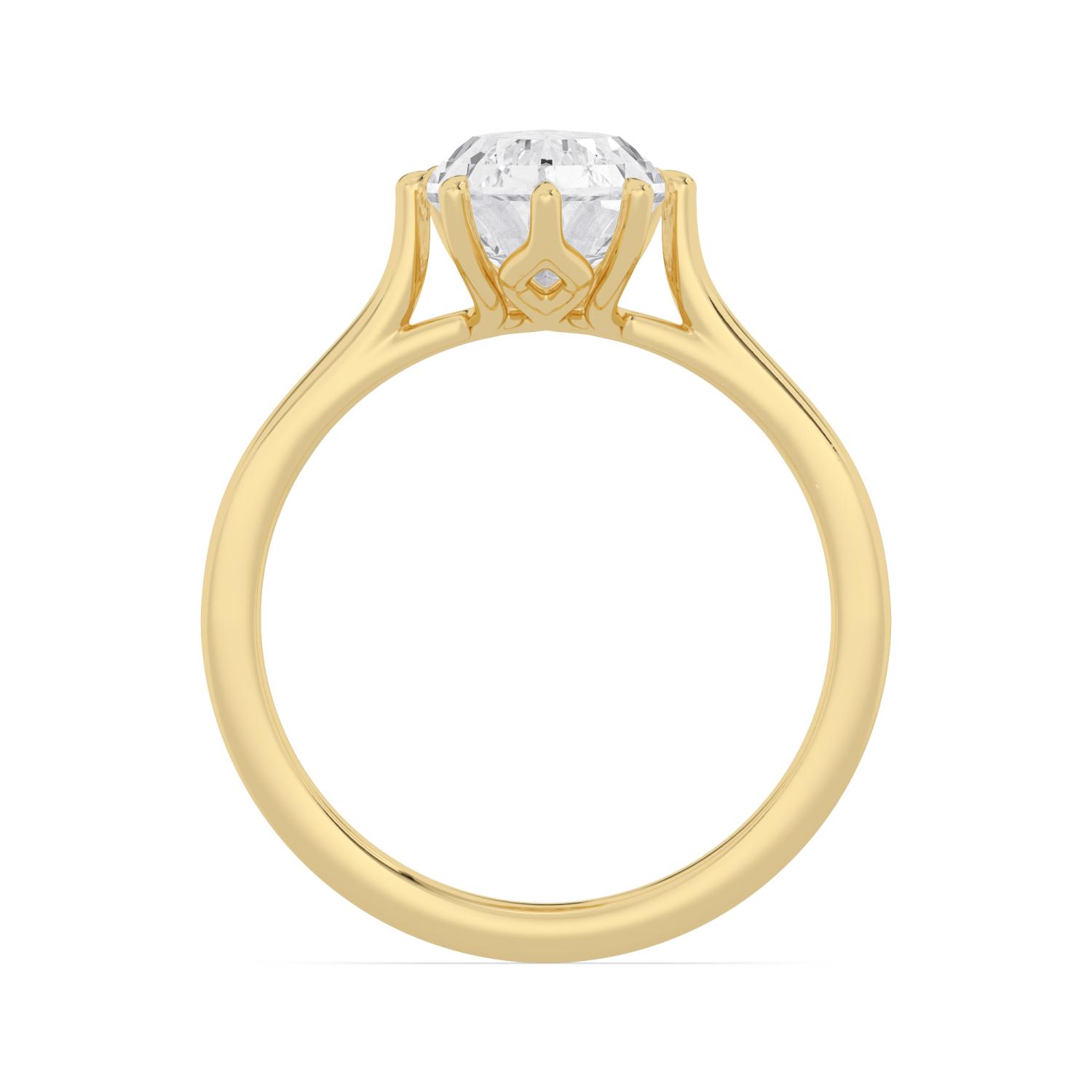 Nook, Three Prong Step-cut Pear Solitaire in Yellow Gold, pear, plain background, alternate view