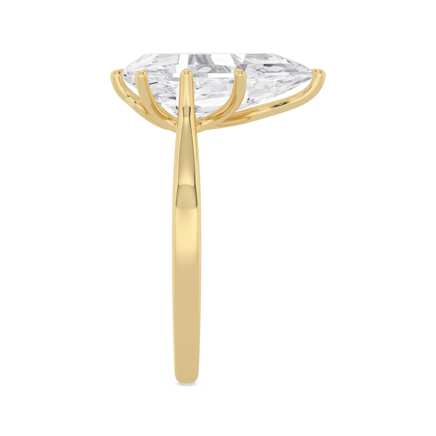 Nook, Three Prong Step-cut Pear Solitaire in Yellow Gold, pear, plain background, alternate view