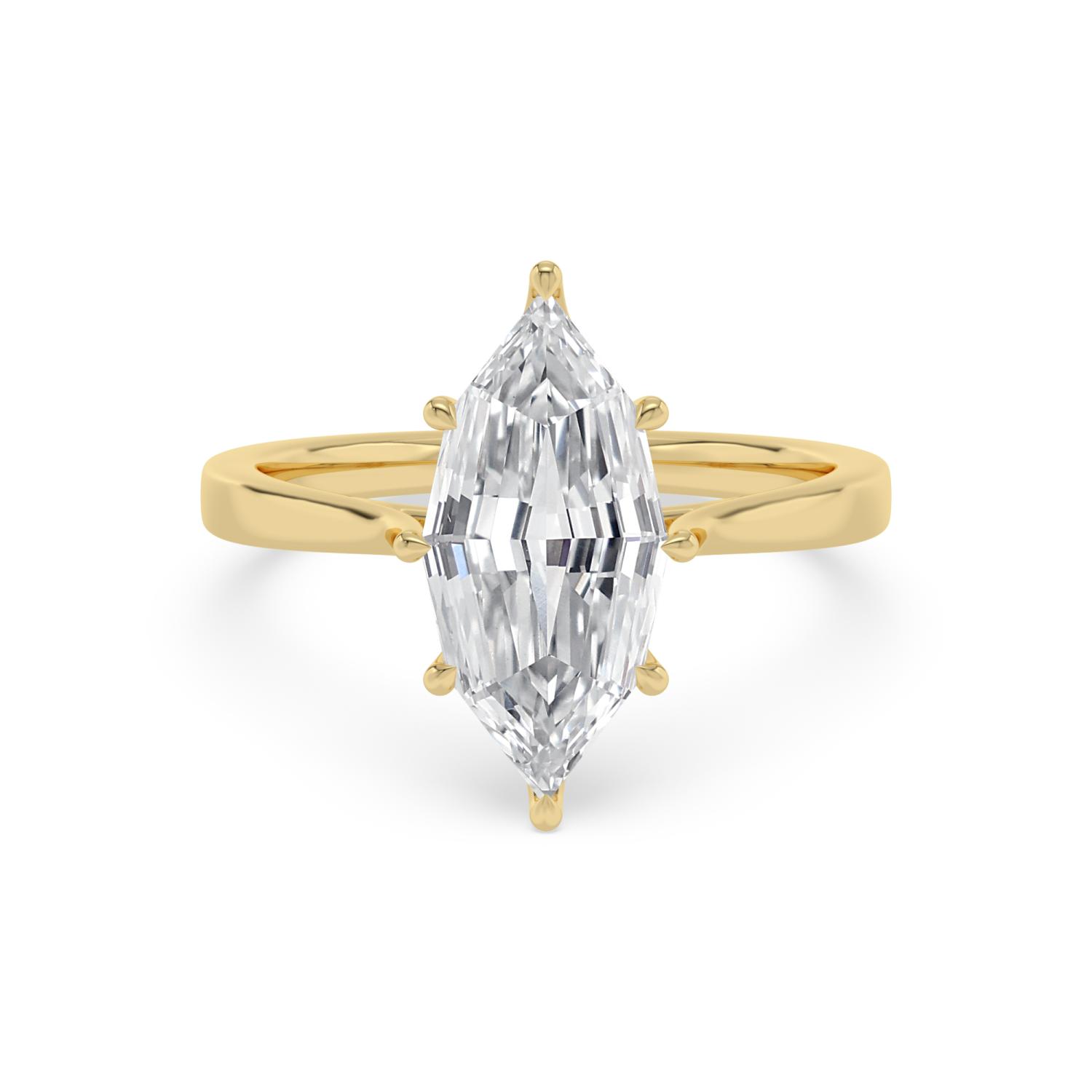Osier, Six Prong Step-cut Marquise Solitaire, Wide Tapered Band in Yellow Gold, marquise, plain background