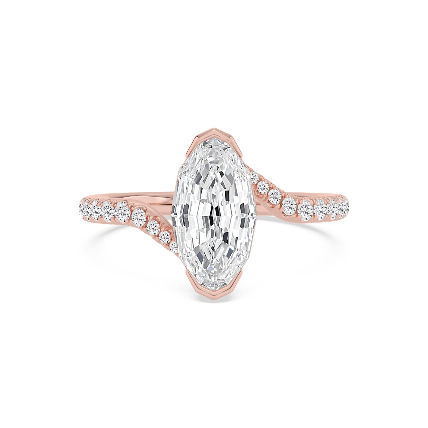 Quay, Four Prong Step-cut oval Solitaire, Pavé Band, Bypass in Rose Gold, oval, plain background