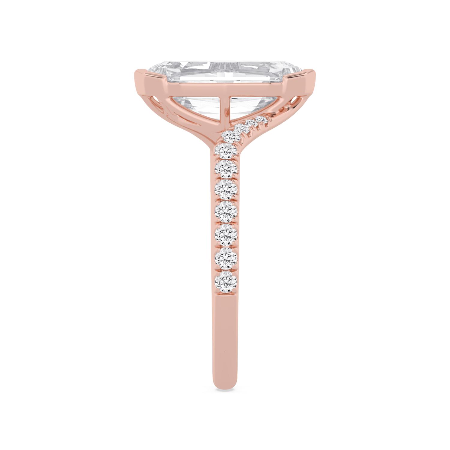 Quay, Four Prong Step-cut oval Solitaire, Pavé Band, Bypass in Rose Gold, oval, plain background, alternate view