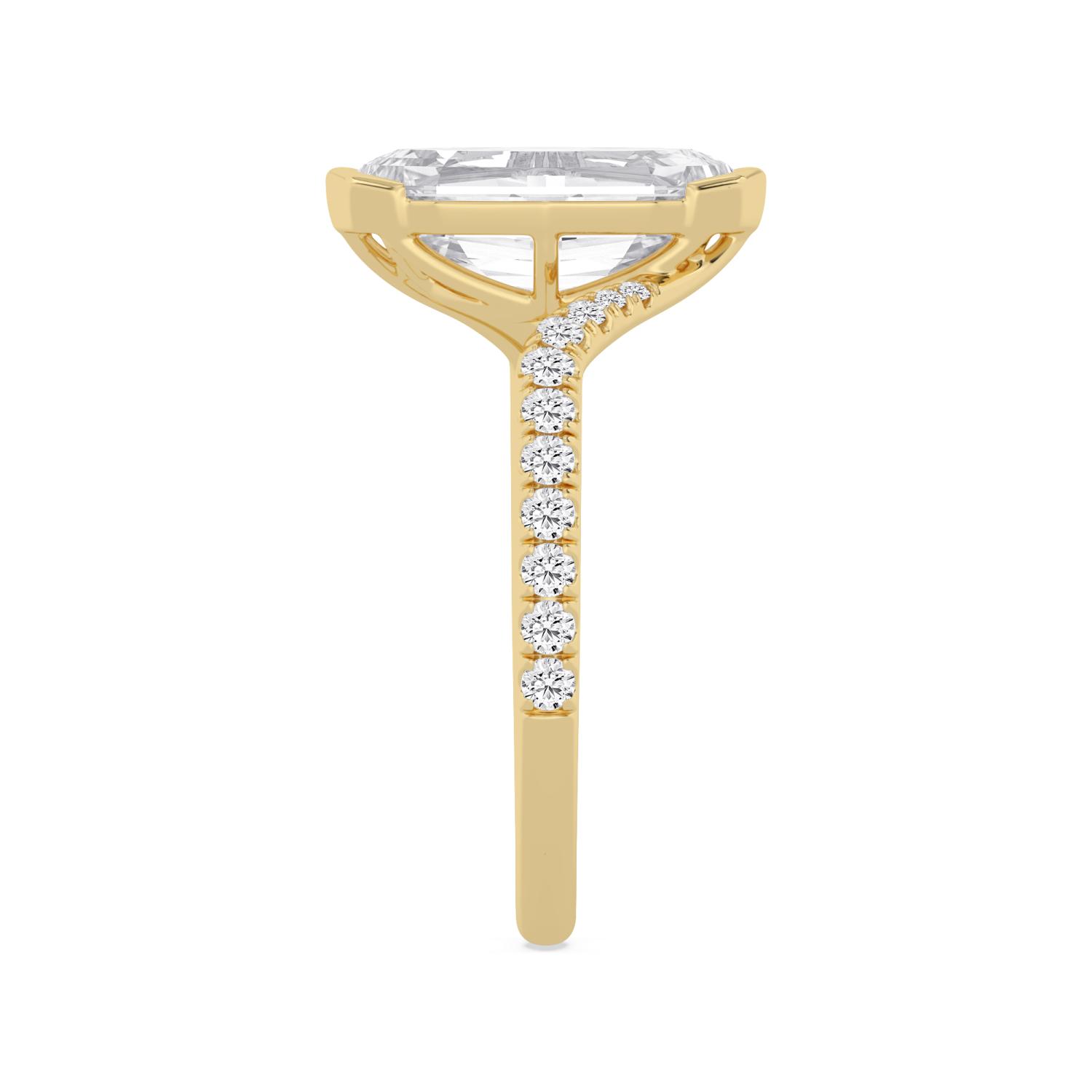 Quay, V-tip Step-cut Oval Solitaire, Pavé Band in Yellow Gold, oval, plain background, alternate view