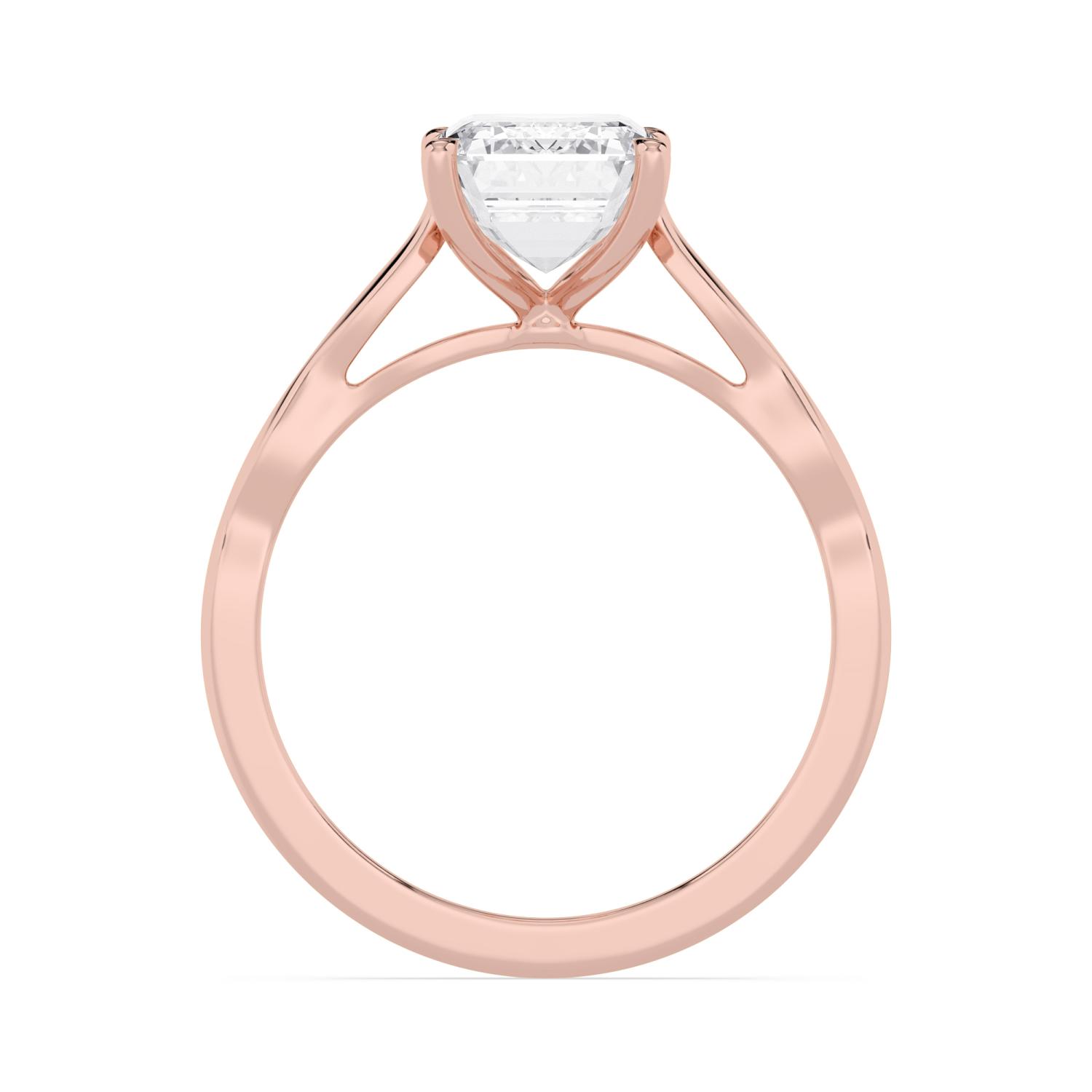 Reed, Four Prong Emerald Solitaire, Rippled Band in Rose Gold, emerald, plain background, alternate view