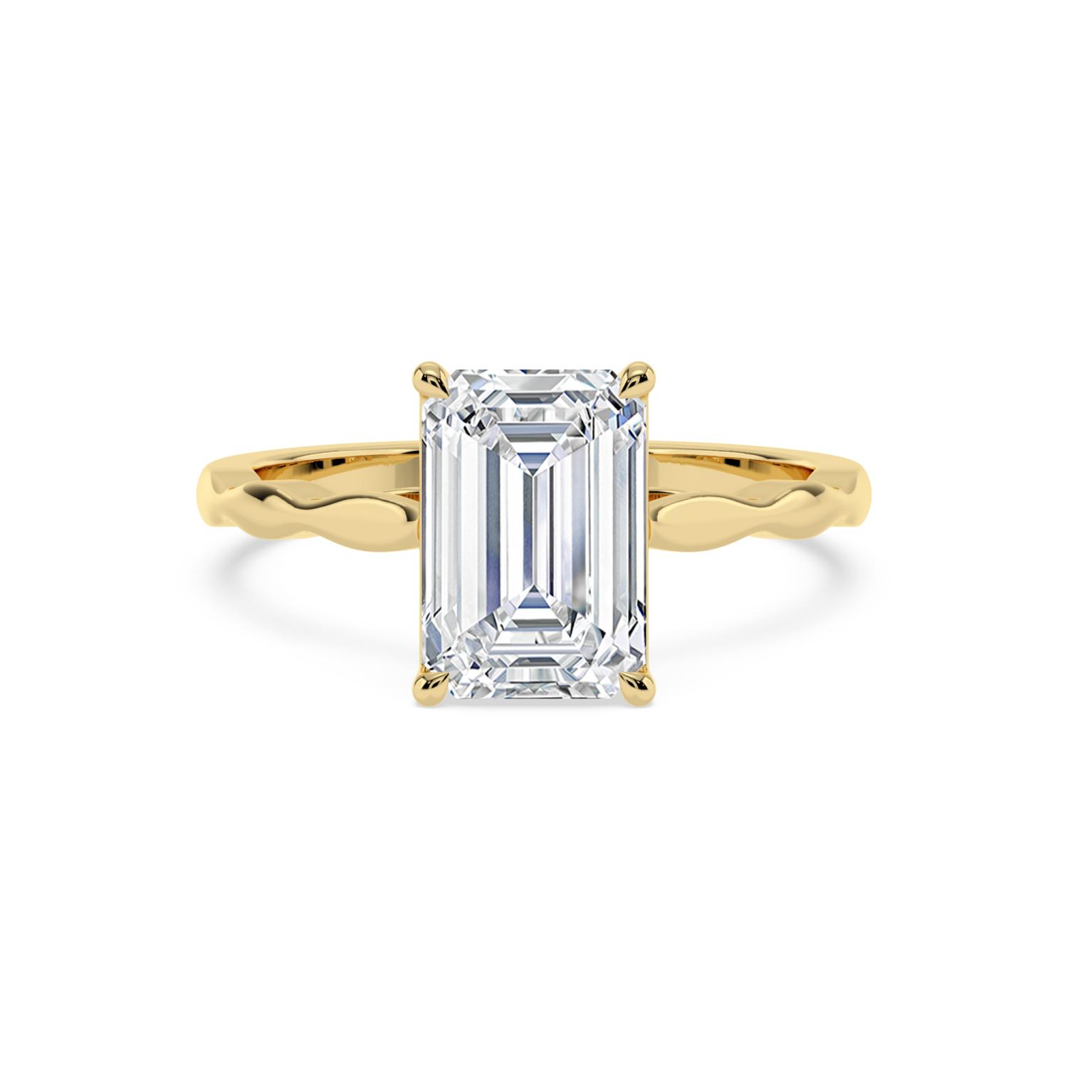 Reed, Four Prong Emerald Solitaire in Yellow Gold, emerald, plain background