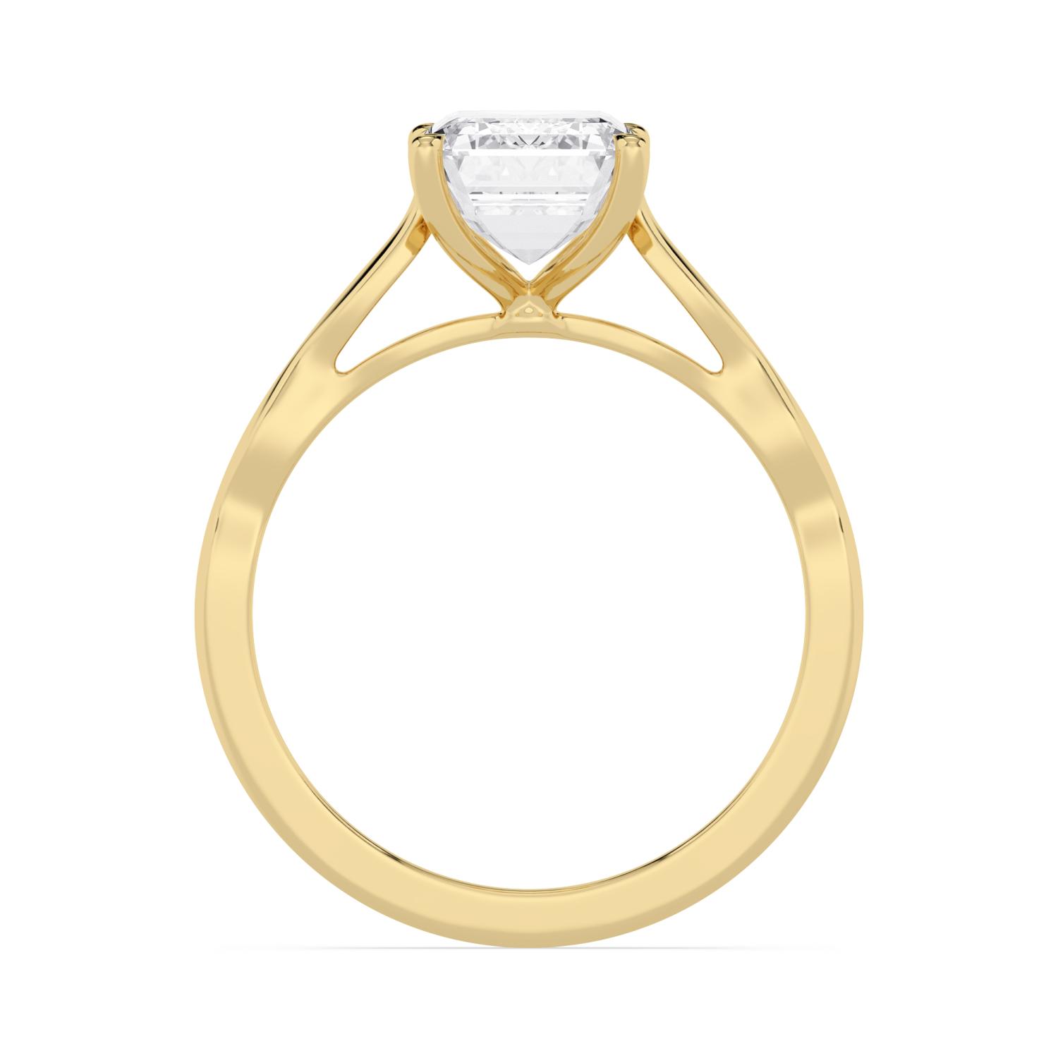 Reed, Four Prong Emerald Solitaire in Yellow Gold, emerald, plain background, alternate view