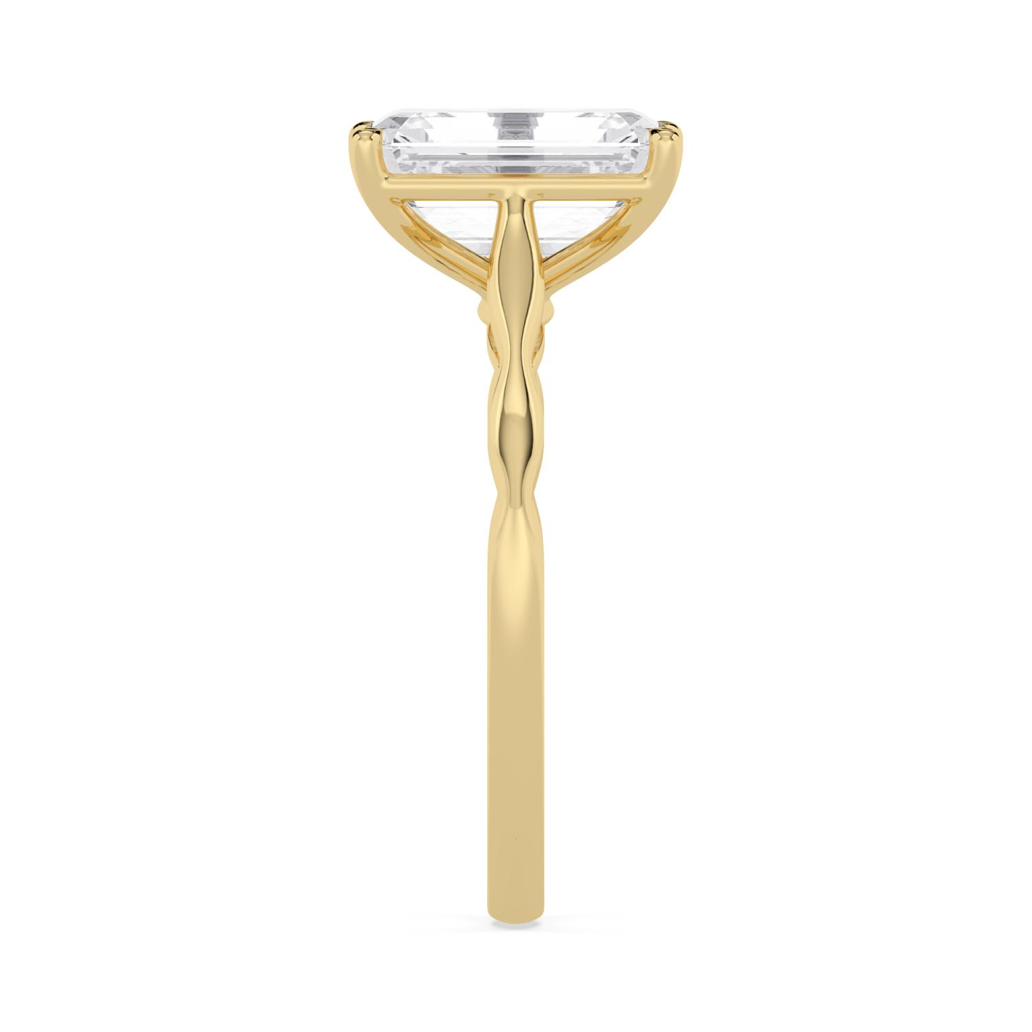 Reed, Four Prong Emerald Solitaire in Yellow Gold, emerald, plain background, alternate view