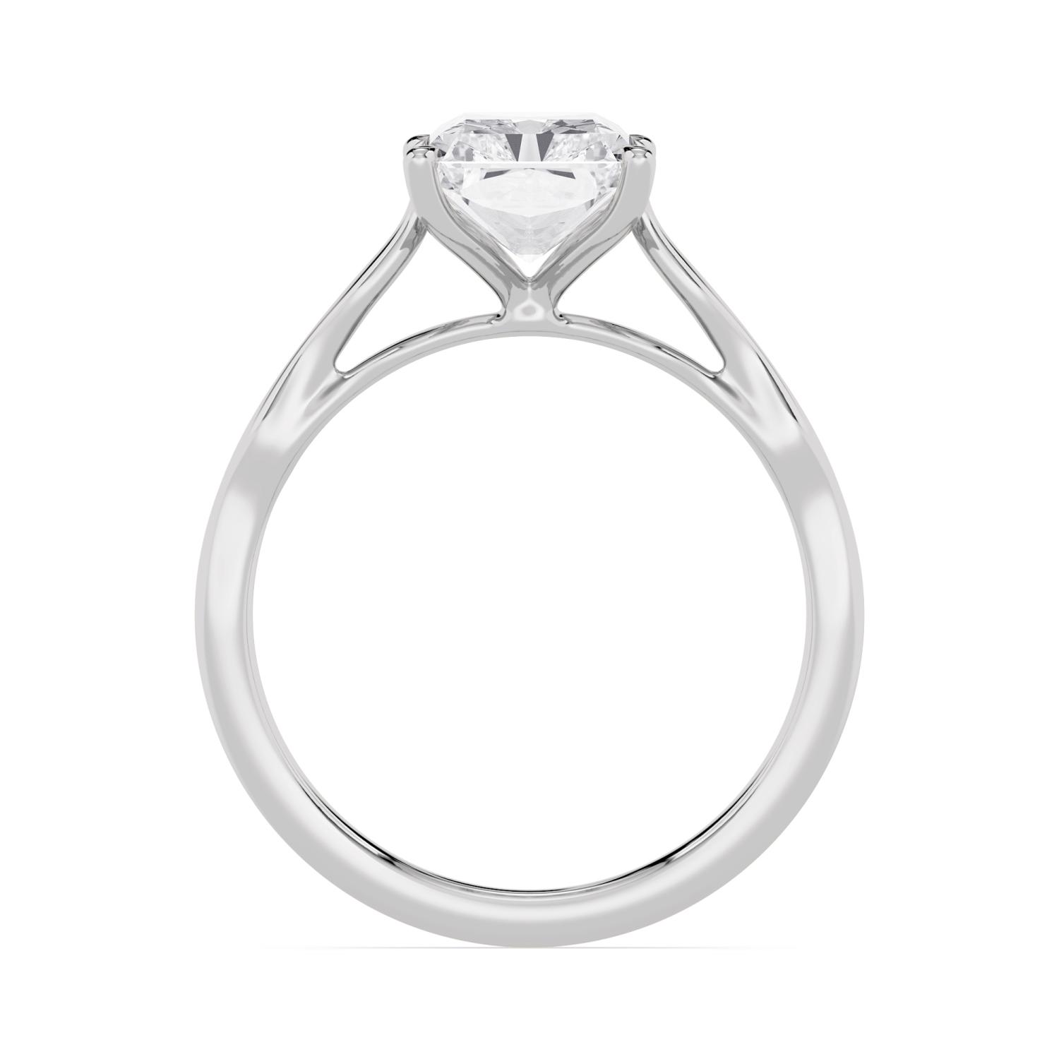 Plover, Four Prong Radiant Solitaire, Rippled Band in White Gold, radiant, plain background, alternate view