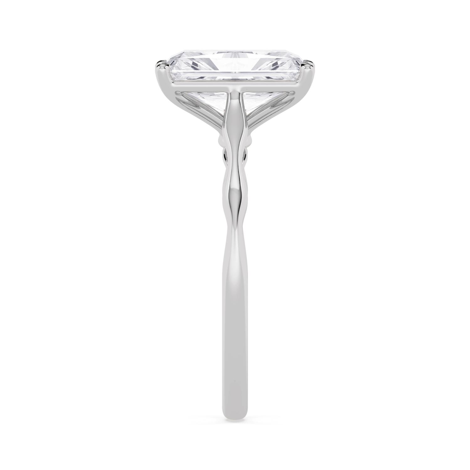 Plover, Four Prong Radiant Solitaire, Rippled Band in White Gold, radiant, plain background, alternate view