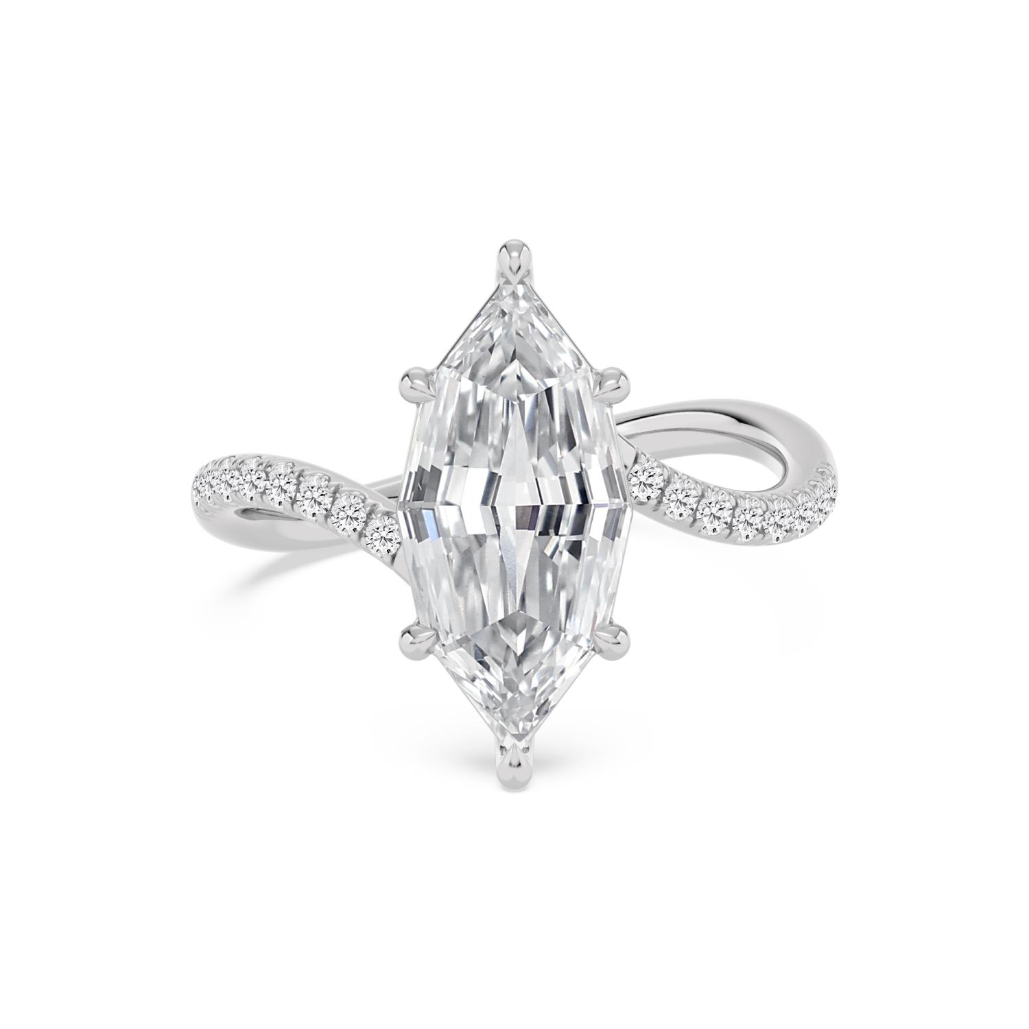Thistle, Six Prong Step-cut Marquise Solitaire, Twisted Pavé Band in White Gold, marquise, plain background