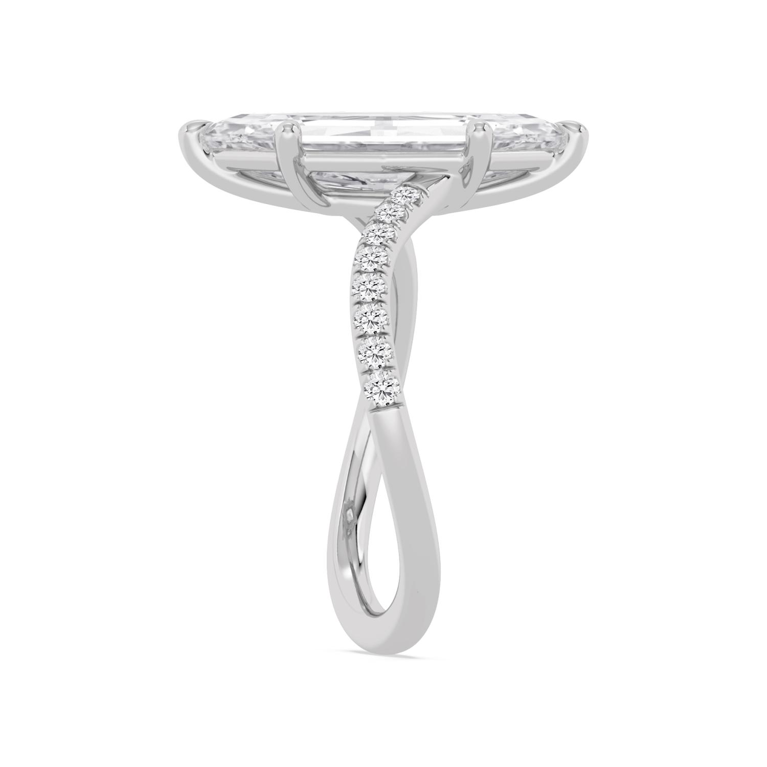 Thistle, Six Prong Step-cut Marquise Solitaire, Twisted Pavé Band in White Gold, marquise, plain background, alternate view