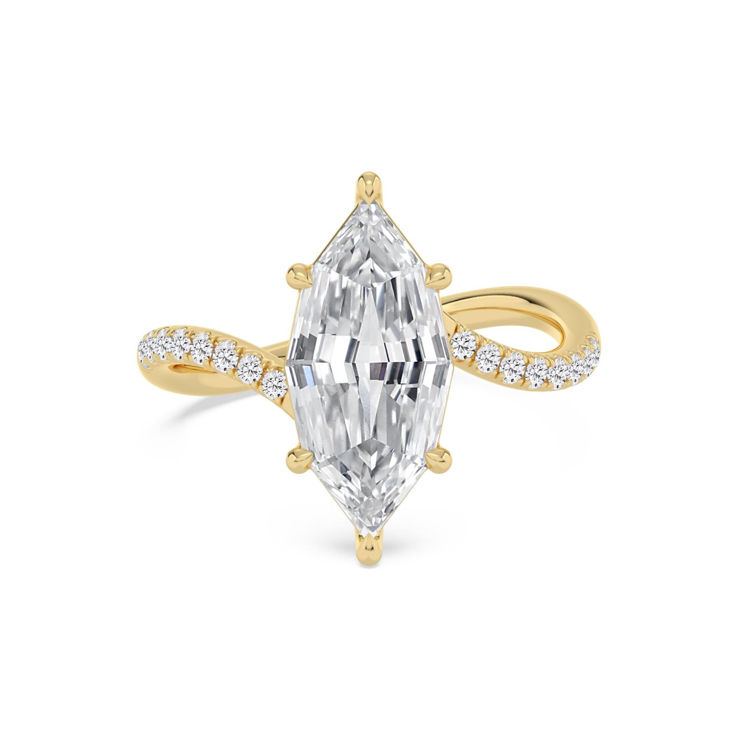 Thistle, Four Prong Step-cut marquise Solitaire, Pavé Band in Yellow Gold, marquise, plain background