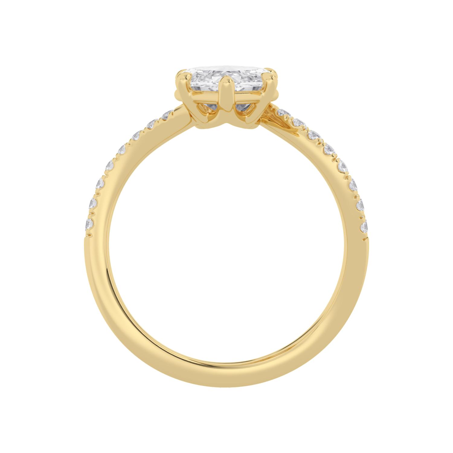 Thistle, Four Prong Step-cut marquise Solitaire, Pavé Band in Yellow Gold, marquise, plain background, alternate view