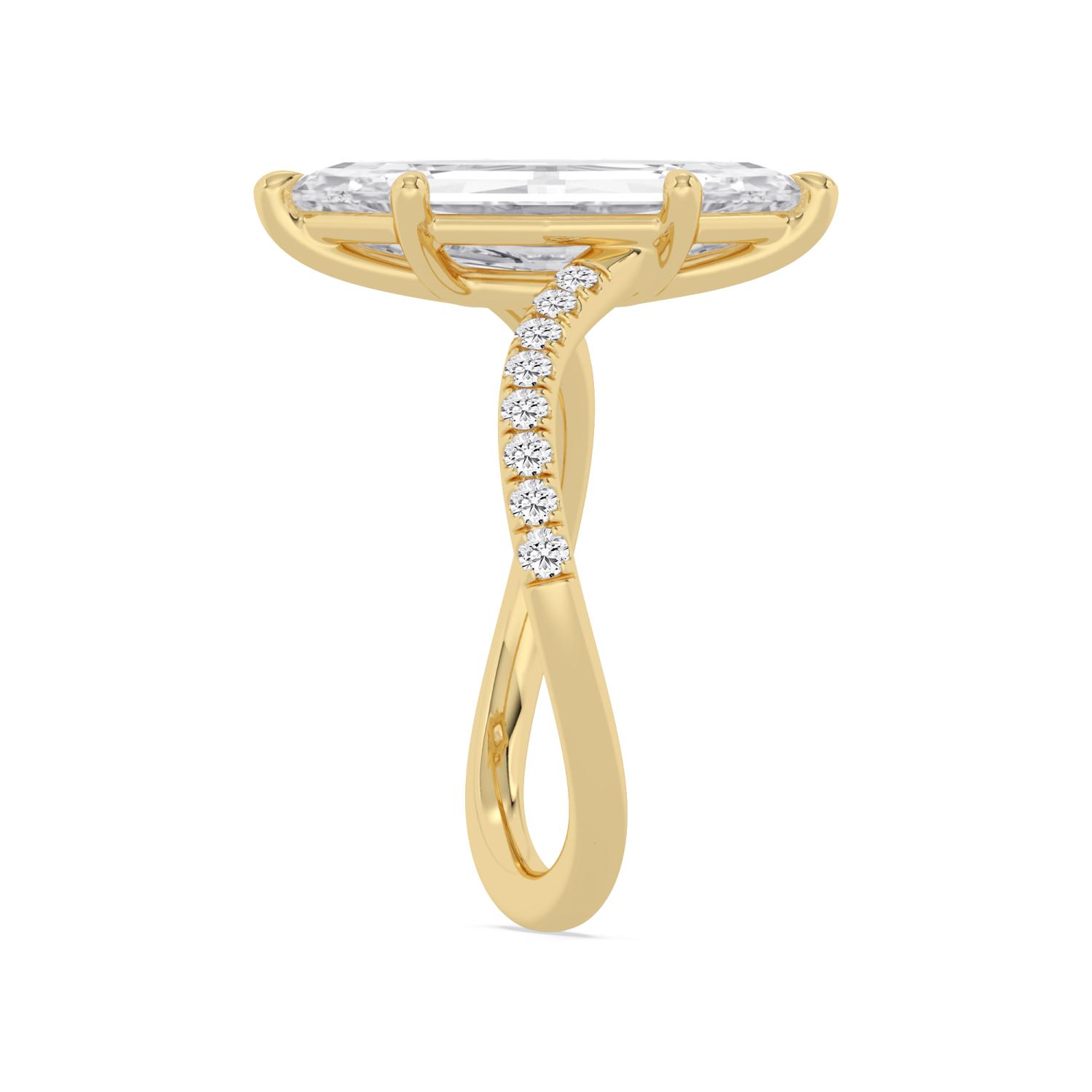 Thistle, Four Prong Step-cut marquise Solitaire, Pavé Band in Yellow Gold, marquise, plain background, alternate view