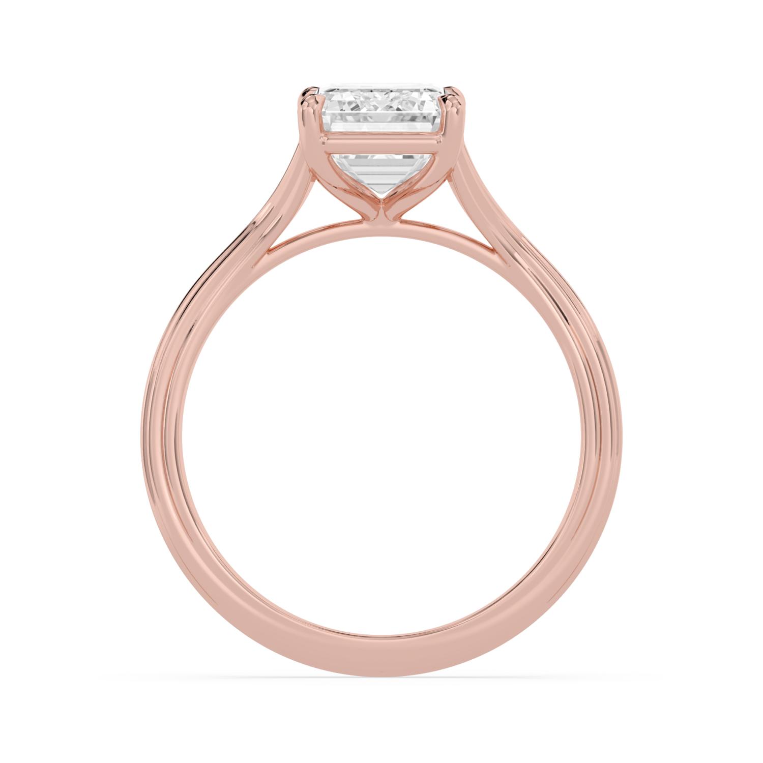 Hazel, Four Prong Emerald Solitaire, Split Shank in Rose Gold, emerald, plain background, alternate view