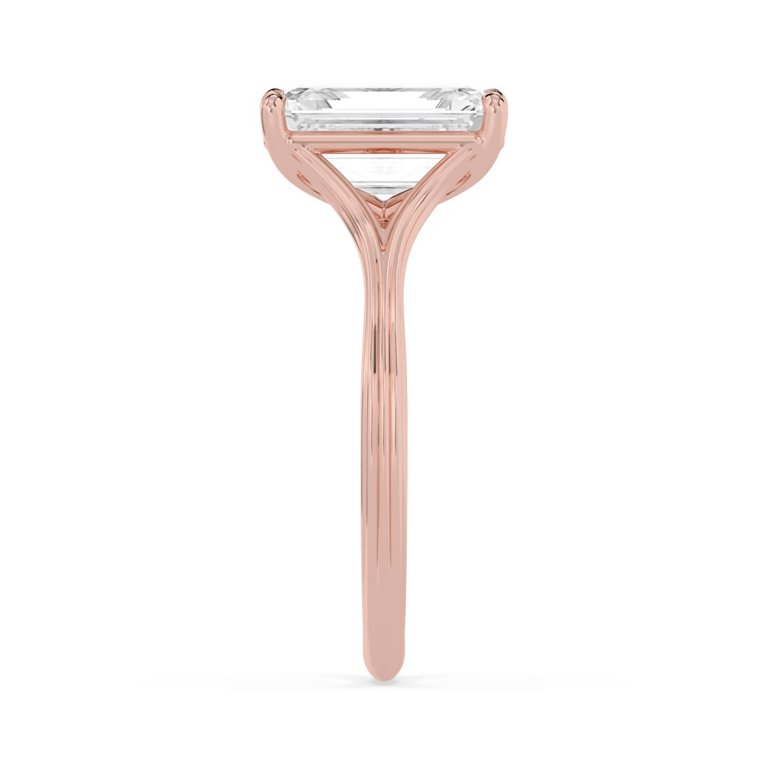 Hazel, Four Prong Emerald Solitaire, Split Shank in Rose Gold, emerald, plain background, alternate view