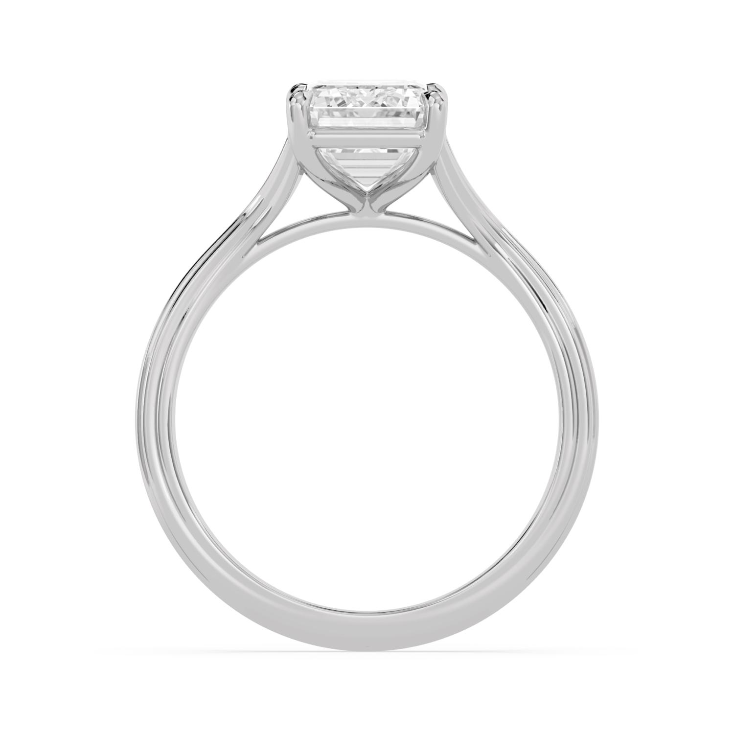 Hazel, Four Prong Emerald Solitaire, Split Shank, Grooved Band in White Gold, emerald, plain background, alternate view