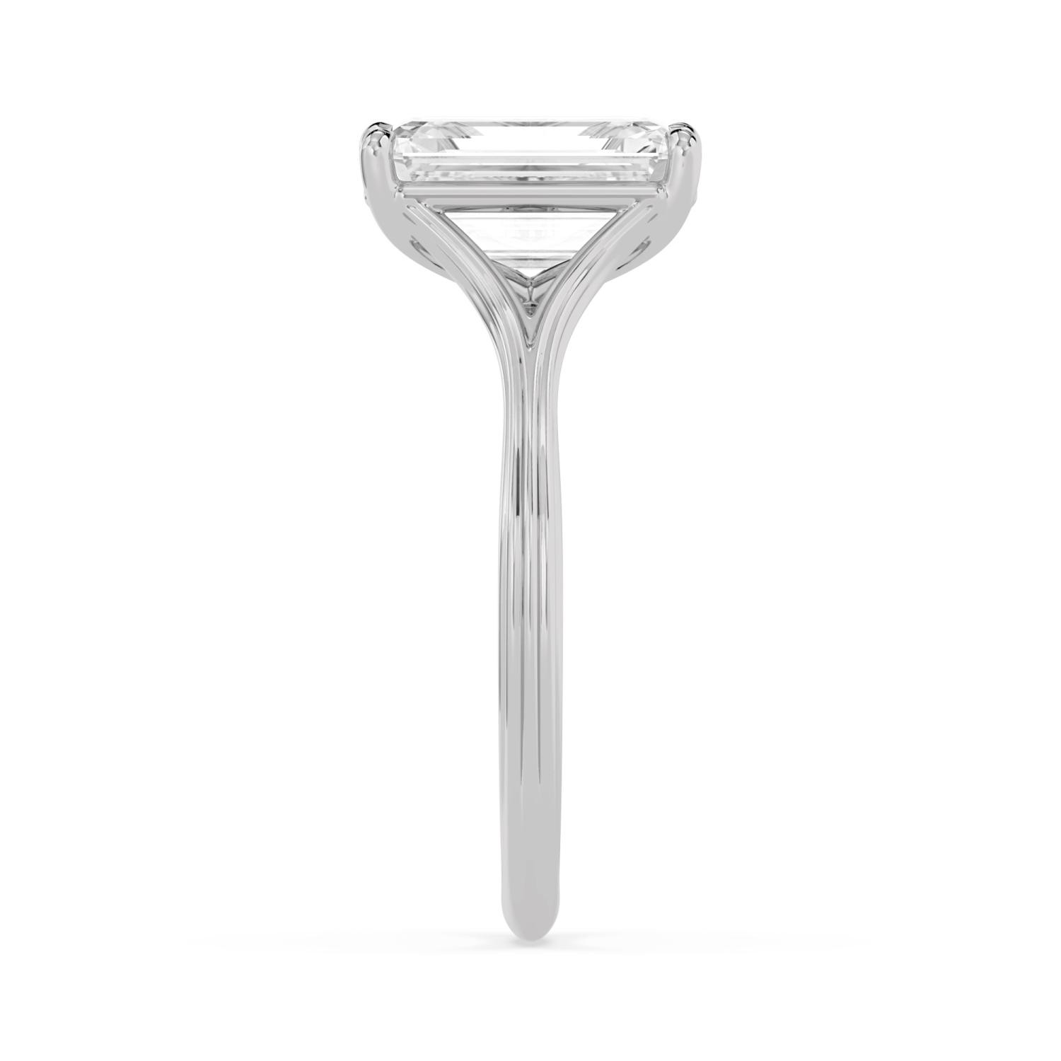 Hazel, Four Prong Emerald Solitaire, Split Shank, Grooved Band in White Gold, emerald, plain background, alternate view