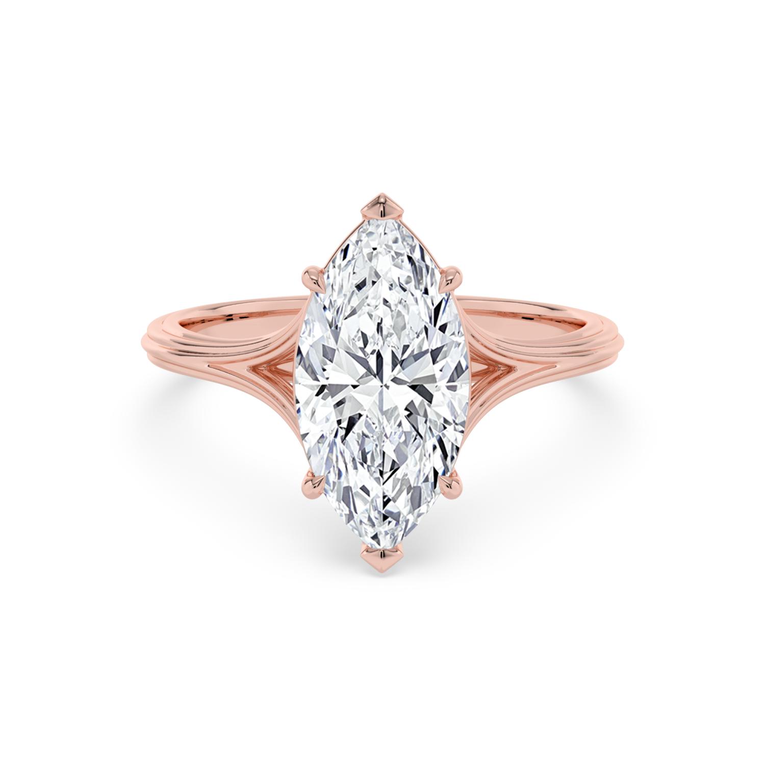 Quince, Six Prong Marquise Solitaire, Split Shank in Rose Gold, marquise, plain background