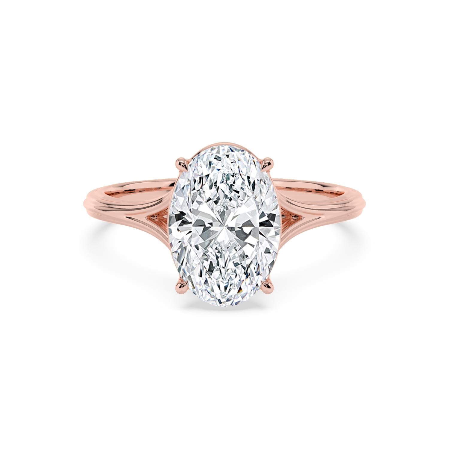 Reef, Four Prong Oval Solitaire, Split Shank in Rose Gold, oval, plain background