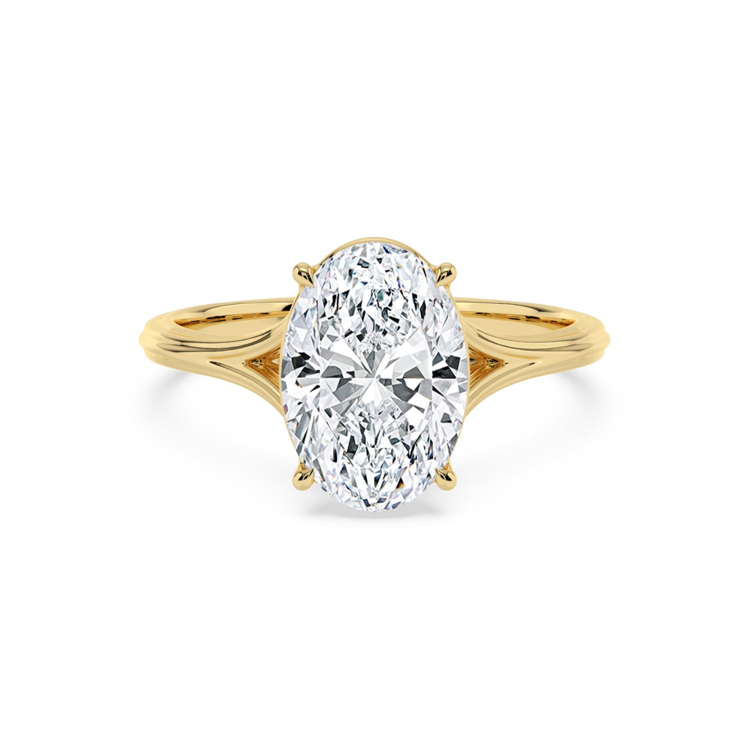 Reef, Four Prong Oval Solitaire, Split Shank in Yellow Gold, oval, plain background