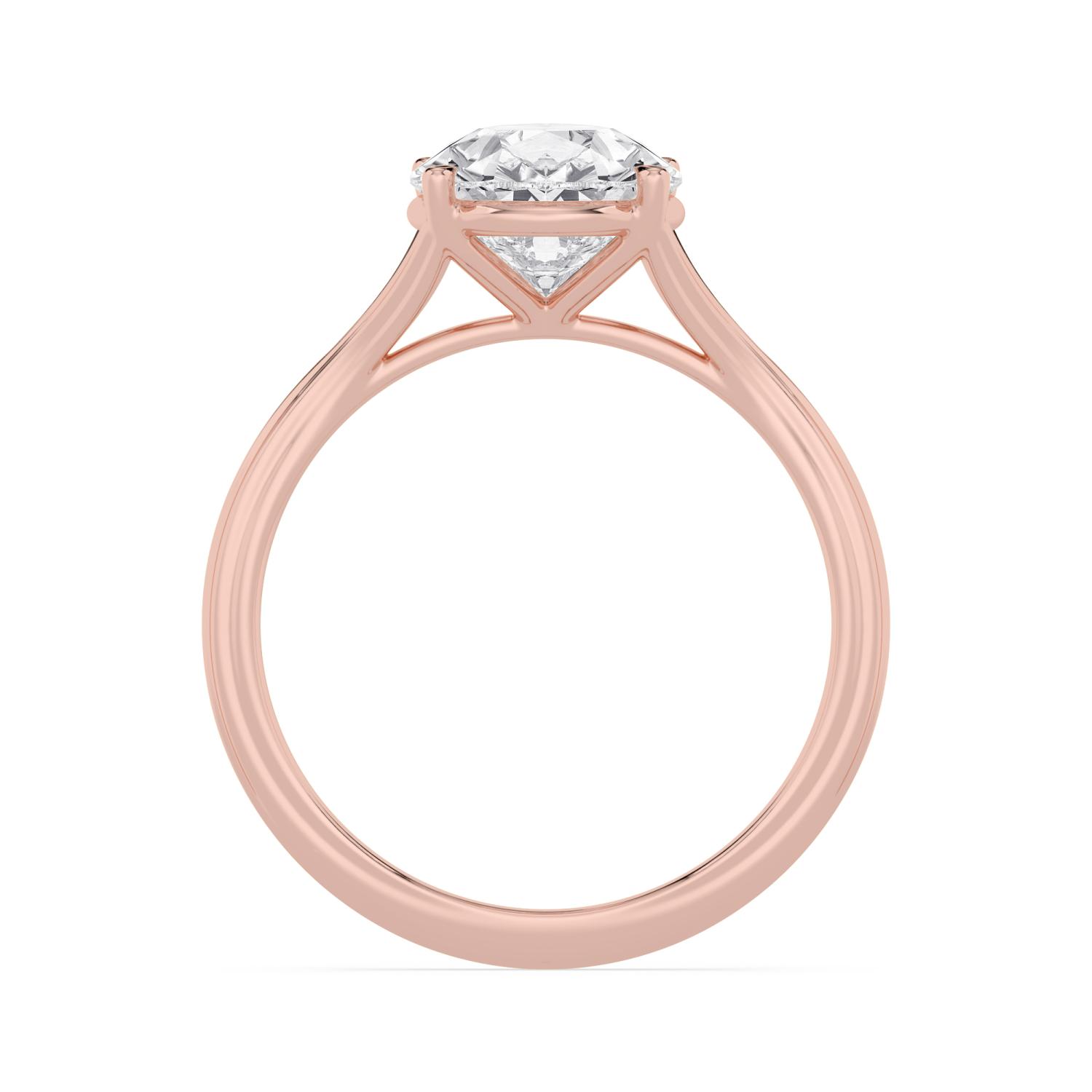 Rowan, Five Prong Pear Solitaire, Split Shank in Rose Gold, pear, plain background, alternate view