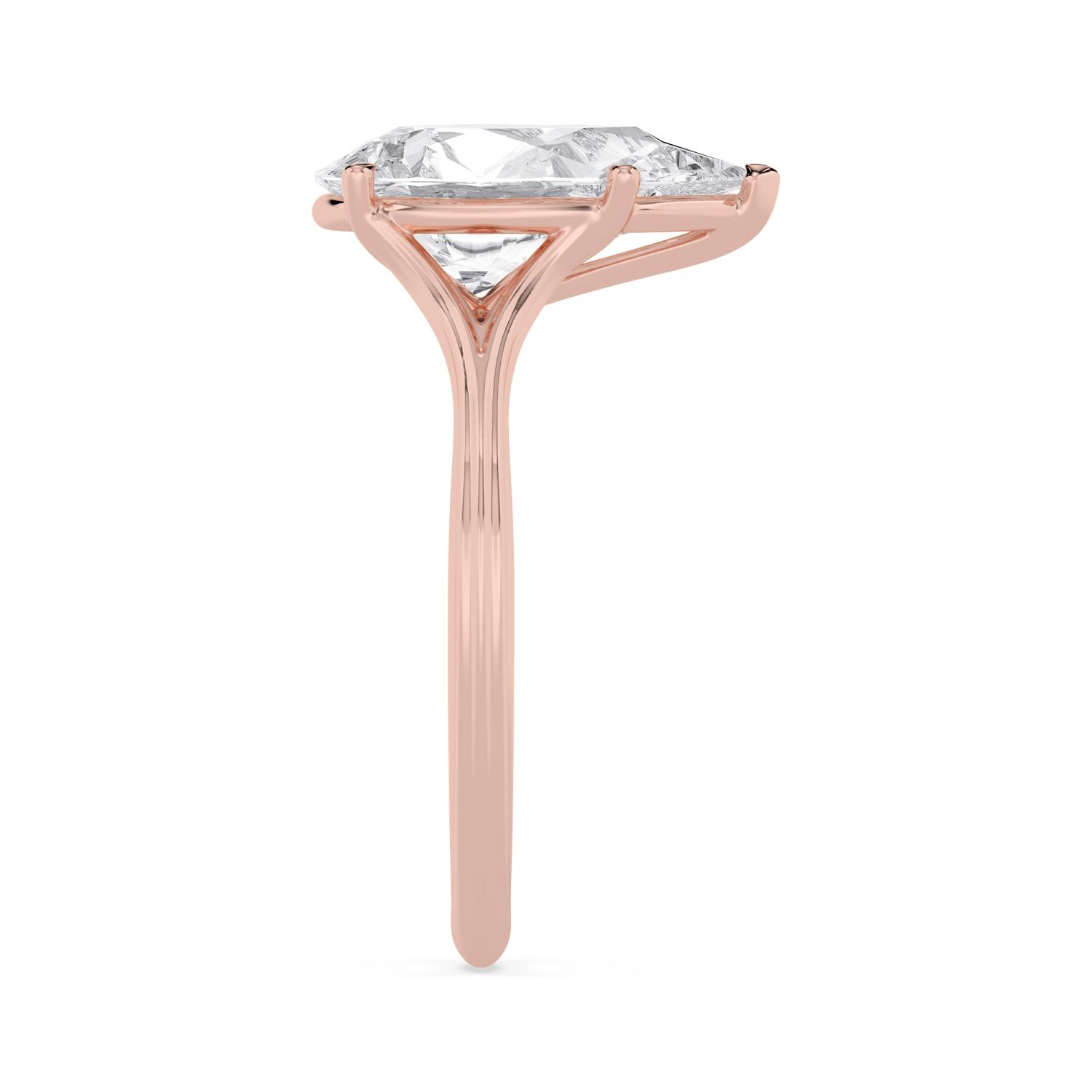 Rowan, Five Prong Pear Solitaire, Split Shank in Rose Gold, pear, plain background, alternate view