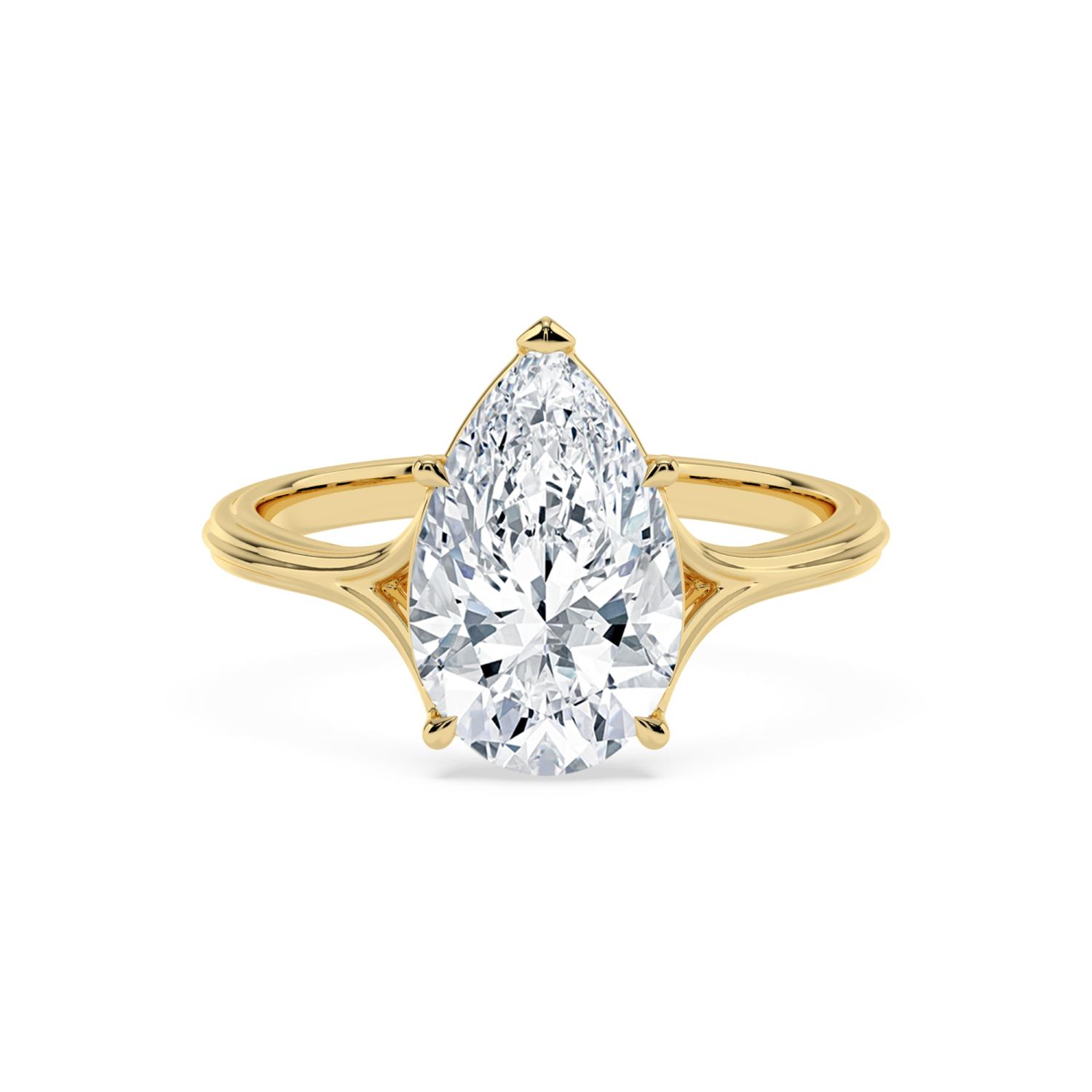 Rowan, Five Prong Pear Solitaire, Split Shank in Yellow Gold, pear, plain background