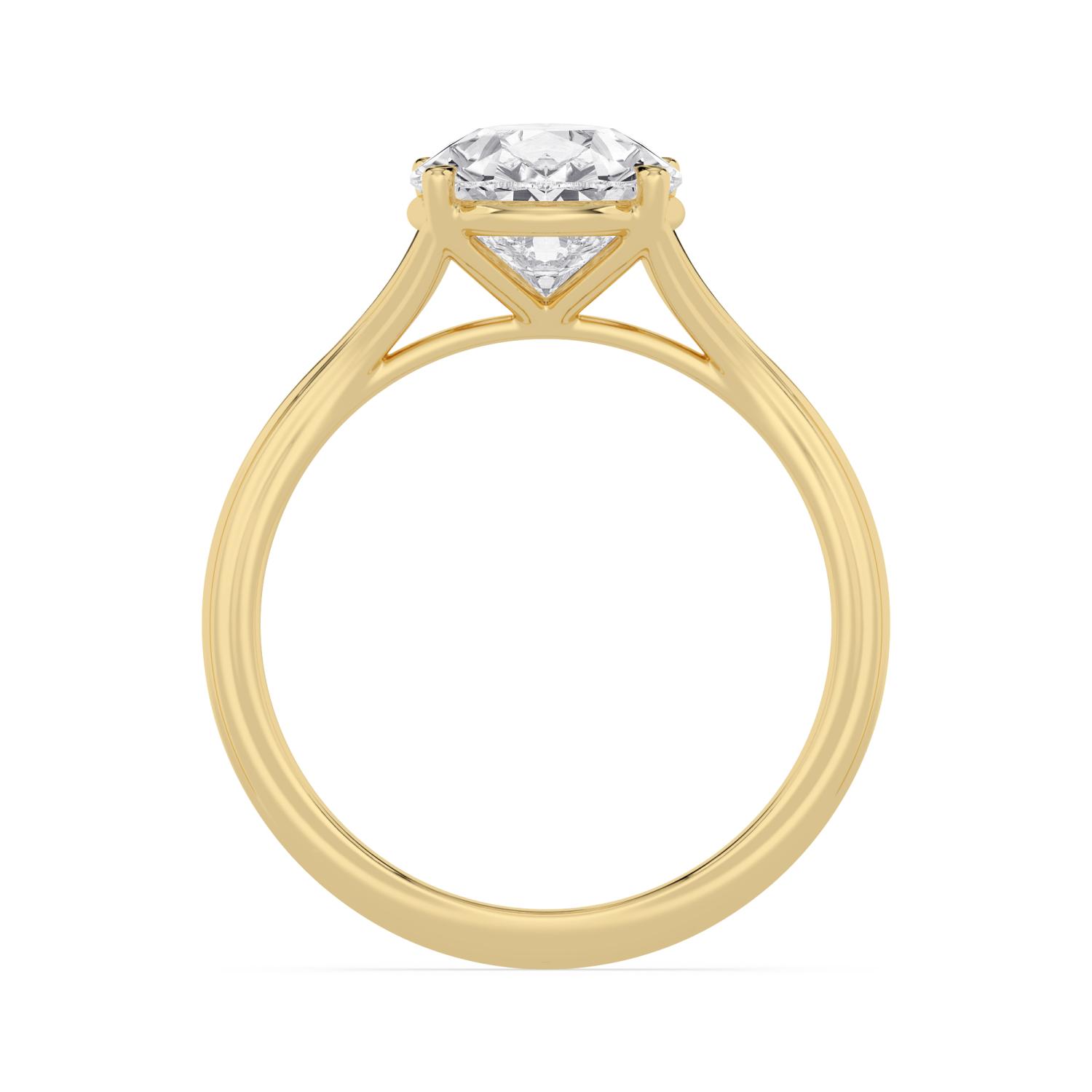 Rowan, Five Prong Pear Solitaire, Split Shank in Yellow Gold, pear, plain background, alternate view