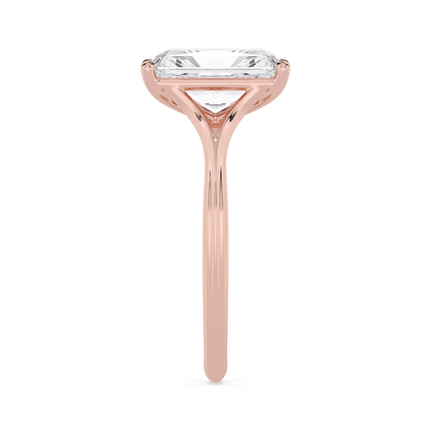 Rush, Four Prong Radiant Solitaire, Split Shank in Rose Gold, radiant, plain background, alternate view
