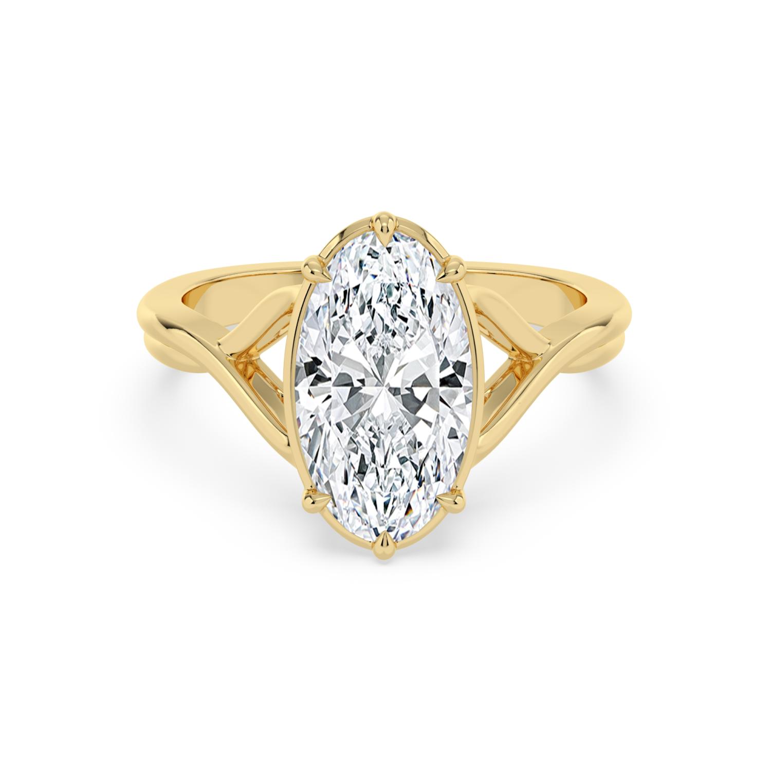 Willow, Four Prong Oval Solitaire, Split Shank in Yellow Gold, oval, plain background