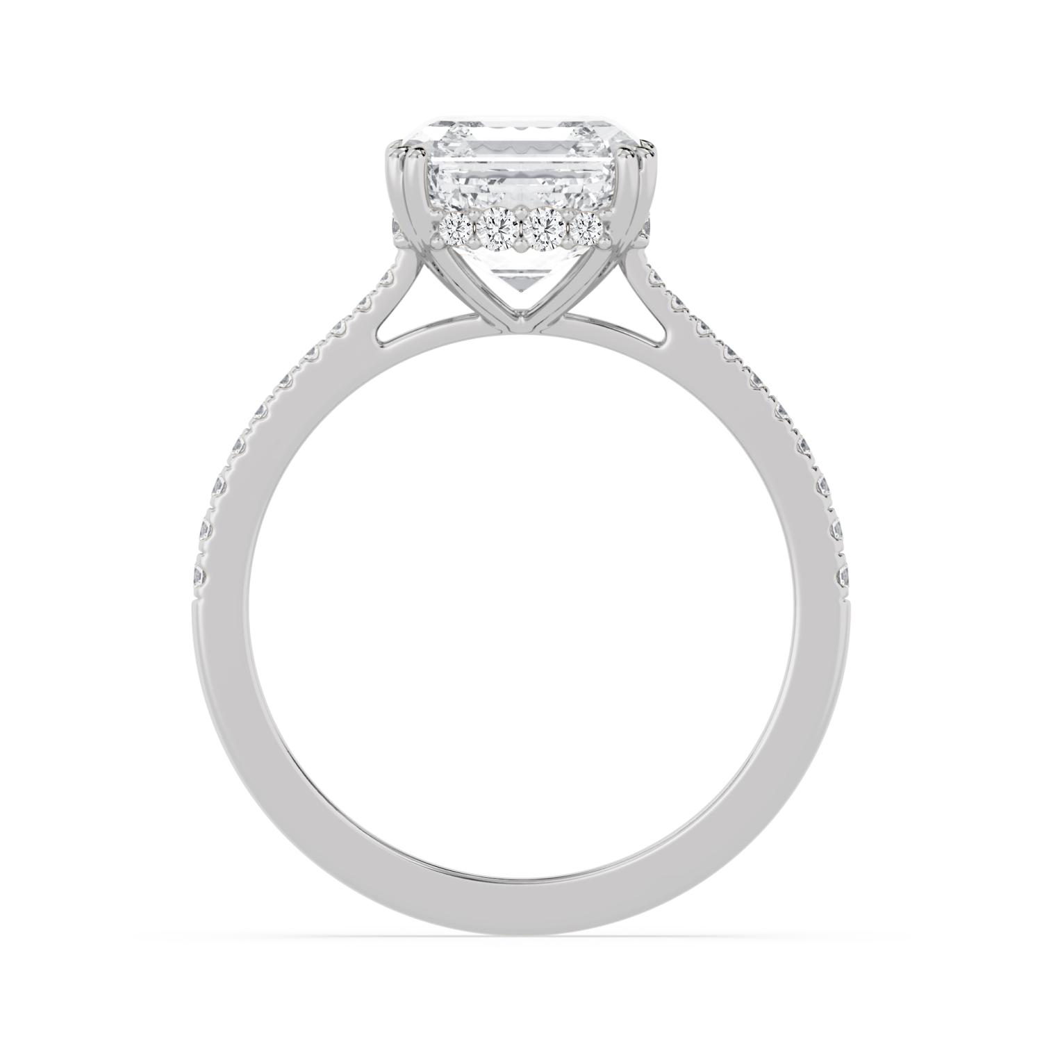 Yarrow, Four Prong Asscher Solitaire, Pavé Band, Hidden Halo in White Gold, asscher, plain background, alternate view