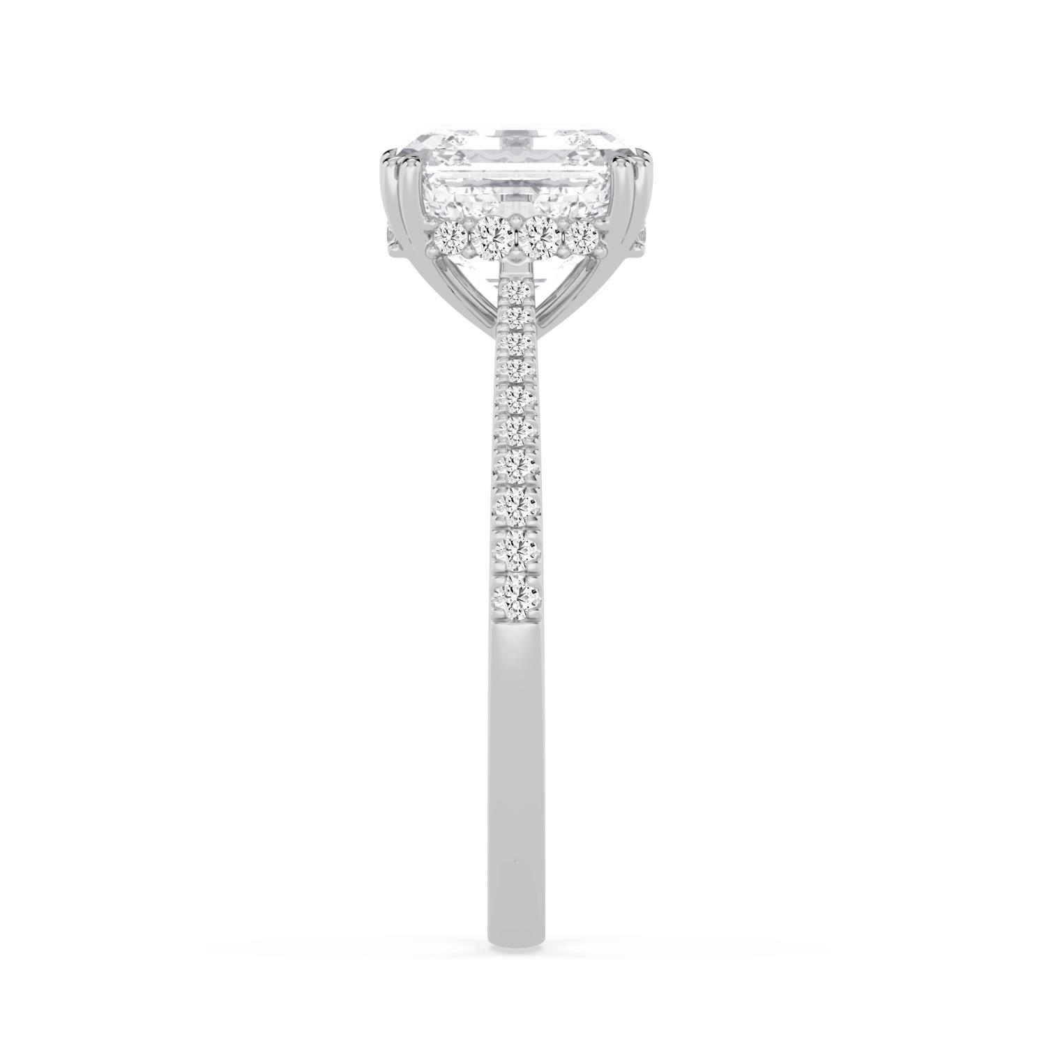 Yarrow, Four Prong Asscher Solitaire, Pavé Band, Hidden Halo in White Gold, asscher, plain background, alternate view