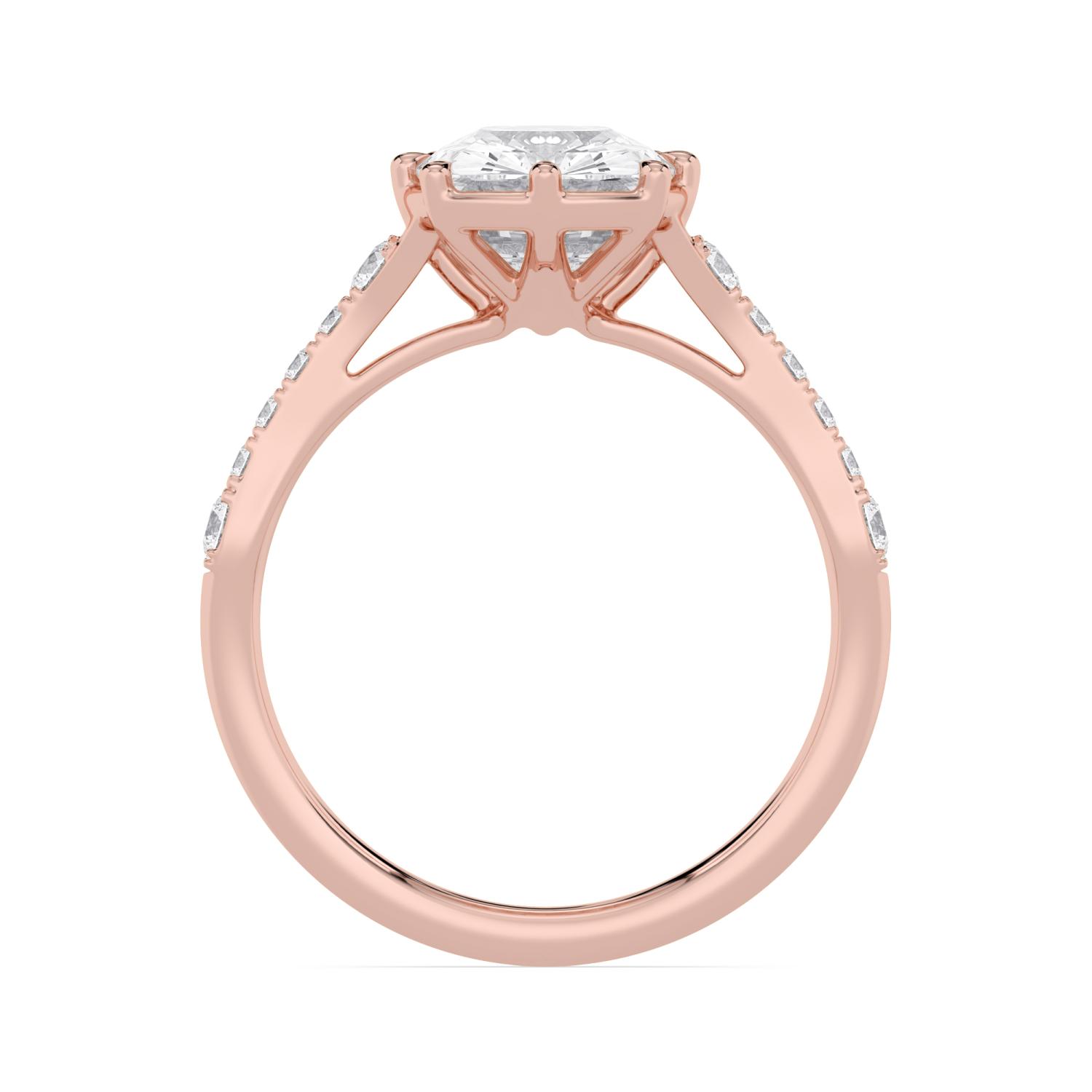 Zephyr, Four Prong Cushion Solitaire, Pavé Band in Rose Gold, cushion, plain background, alternate view