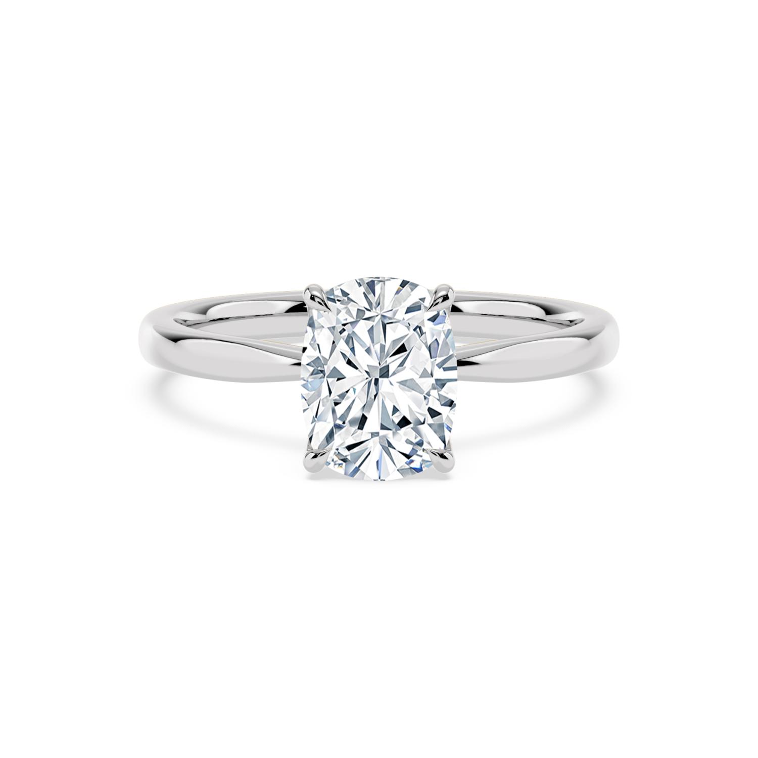 Birch, Four Prong Cushion Solitaire, Pinched Band, Peek-a-Boo Side Accents in White Gold, cushion, plain background