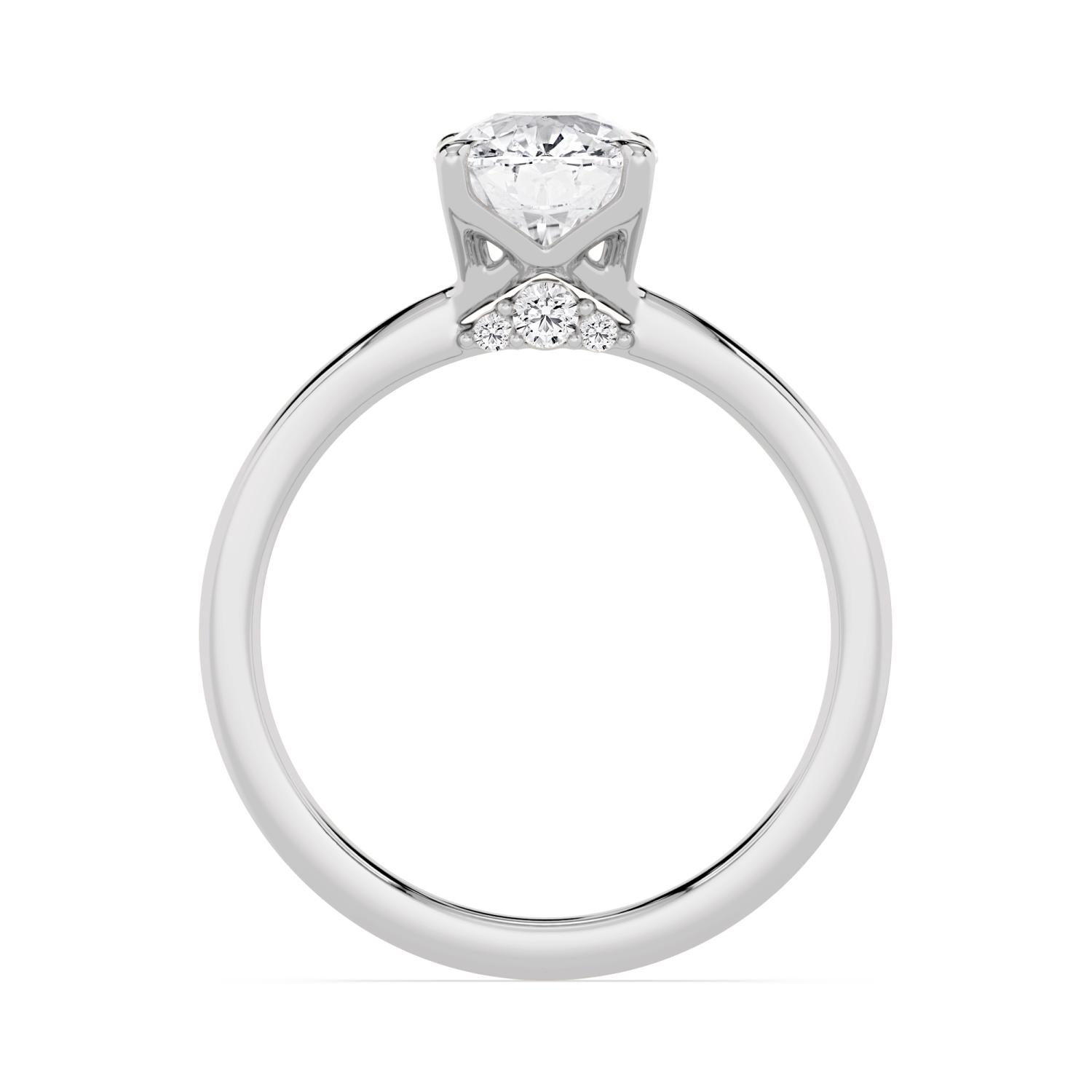 Birch, Four Prong Cushion Solitaire, Pinched Band, Peek-a-Boo Side Accents in White Gold, cushion, plain background, alternate view