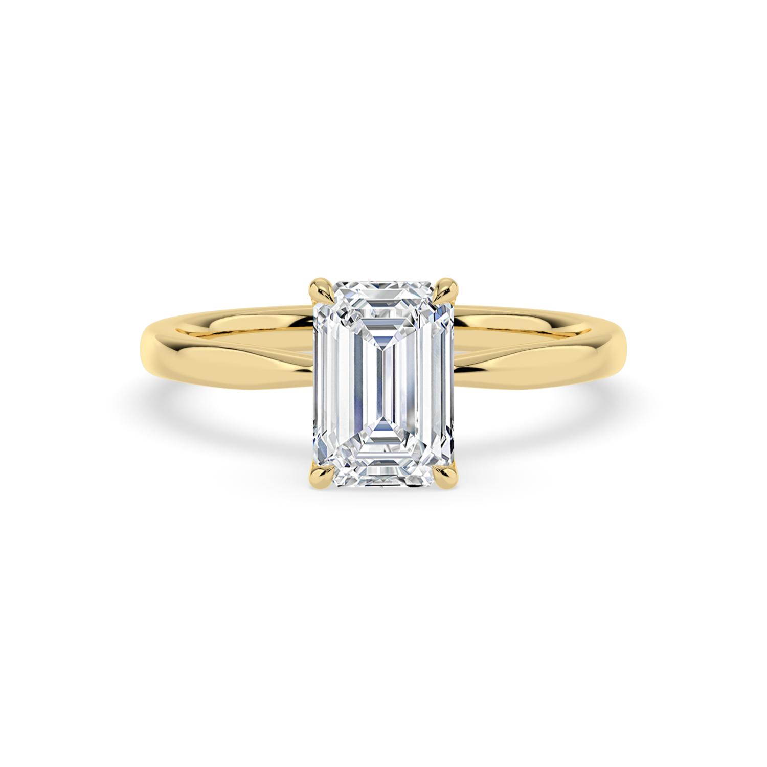 Sedge, Four Prong Emerald Solitaire in Yellow Gold, emerald, plain background