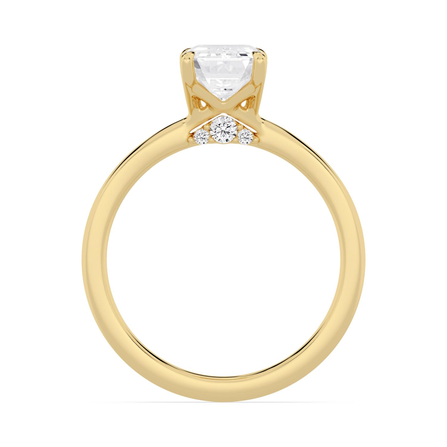 Sedge, Four Prong Emerald Solitaire in Yellow Gold, emerald, plain background, alternate view
