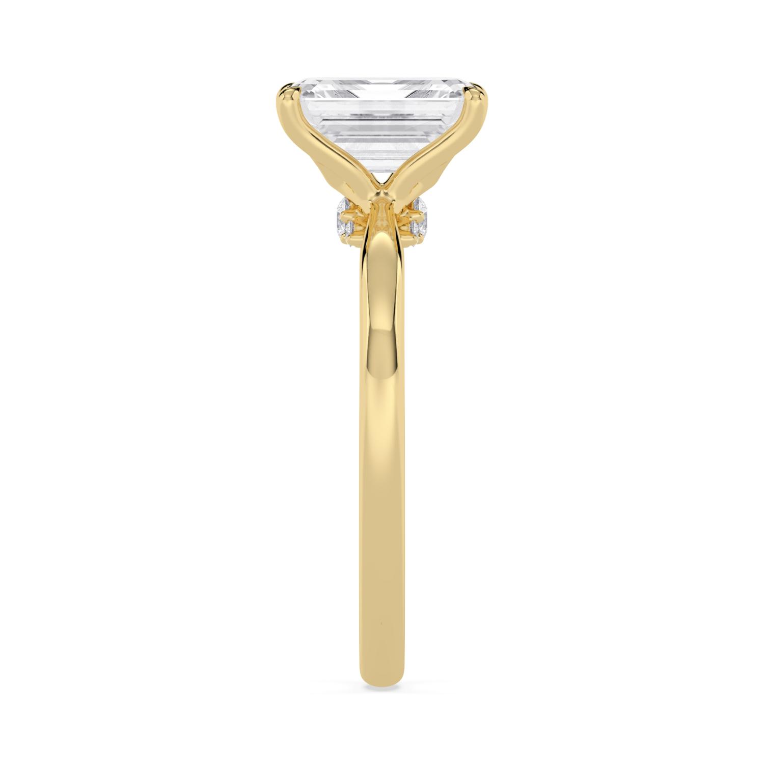Sedge, Four Prong Emerald Solitaire in Yellow Gold, emerald, plain background, alternate view