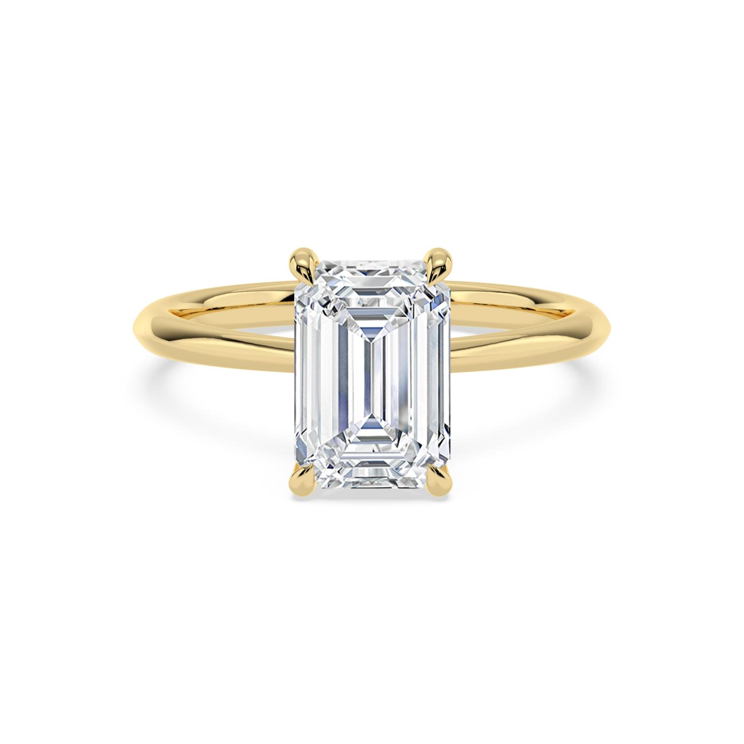 Cairn, Four Prong Emerald Solitaire in Yellow Gold, emerald, plain background
