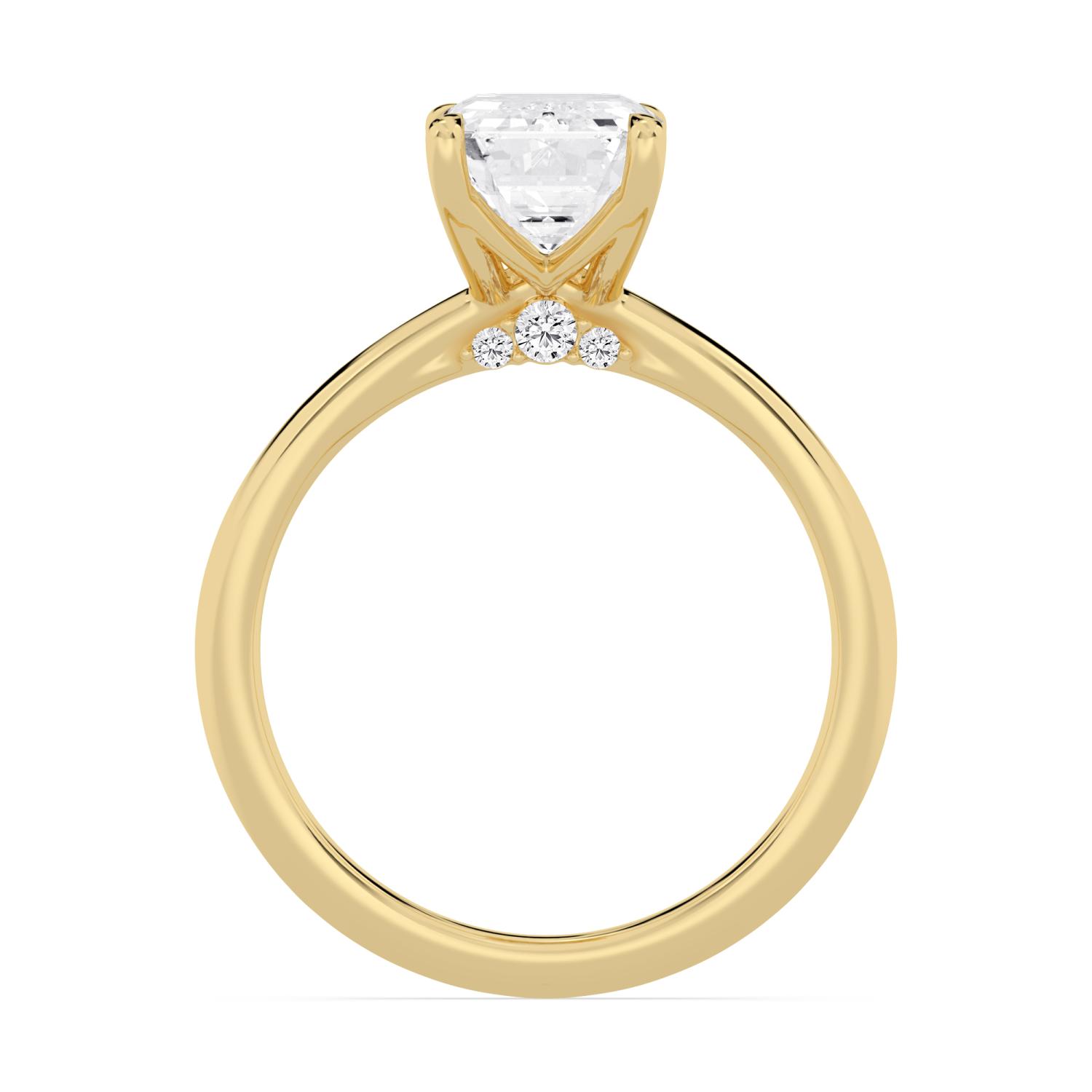 Cairn, Four Prong Emerald Solitaire in Yellow Gold, emerald, plain background, alternate view