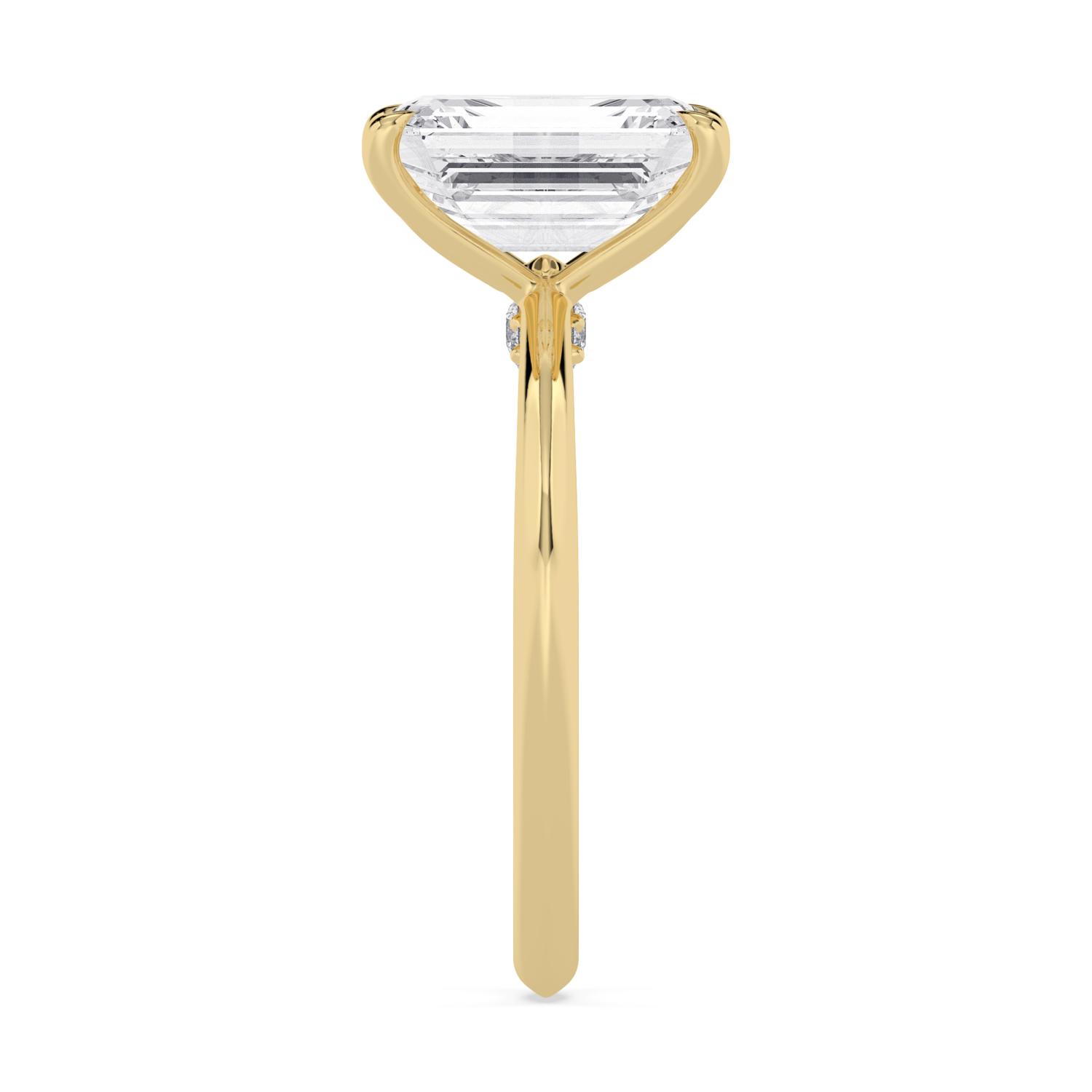 Cairn, Four Prong Emerald Solitaire in Yellow Gold, emerald, plain background, alternate view