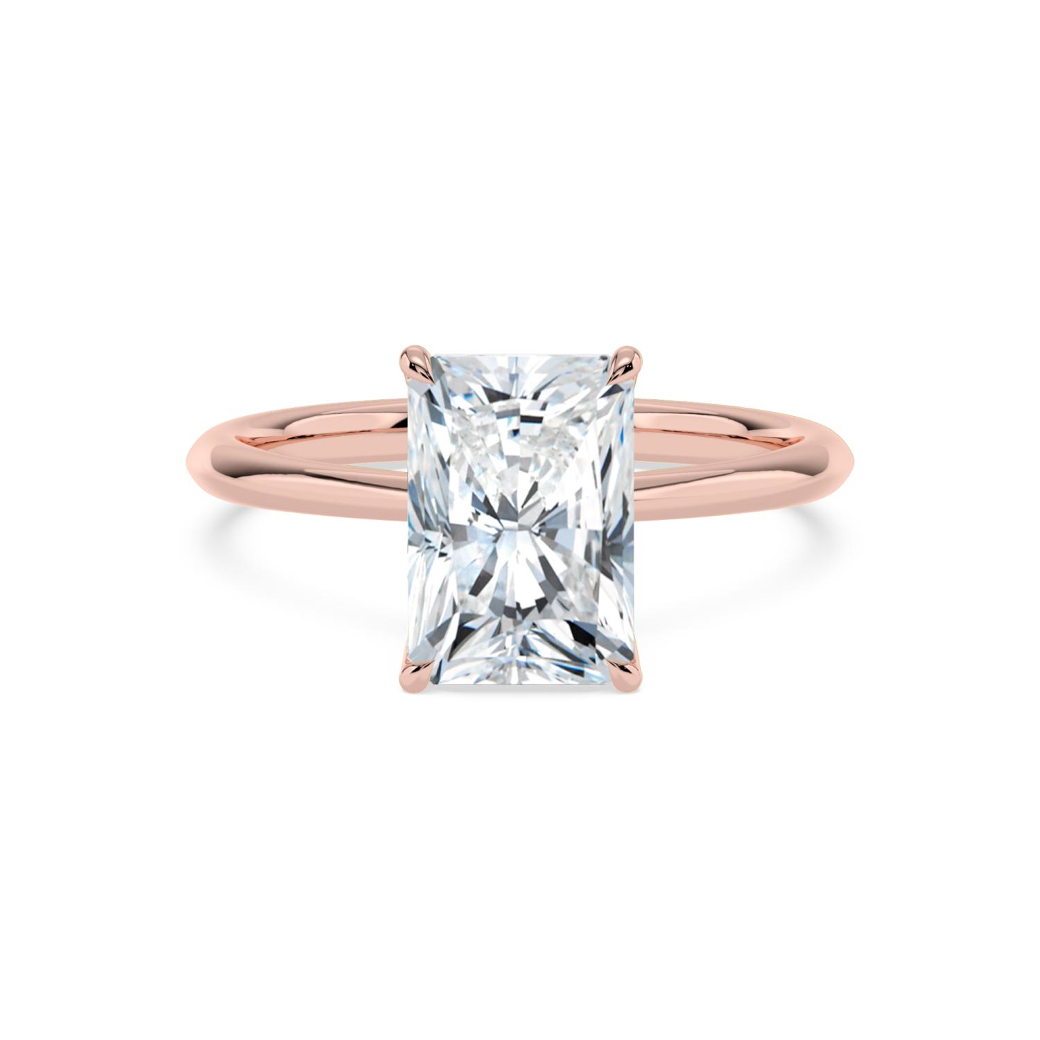 Strand, Four Prong Radiant Solitaire in Rose Gold, radiant, plain background