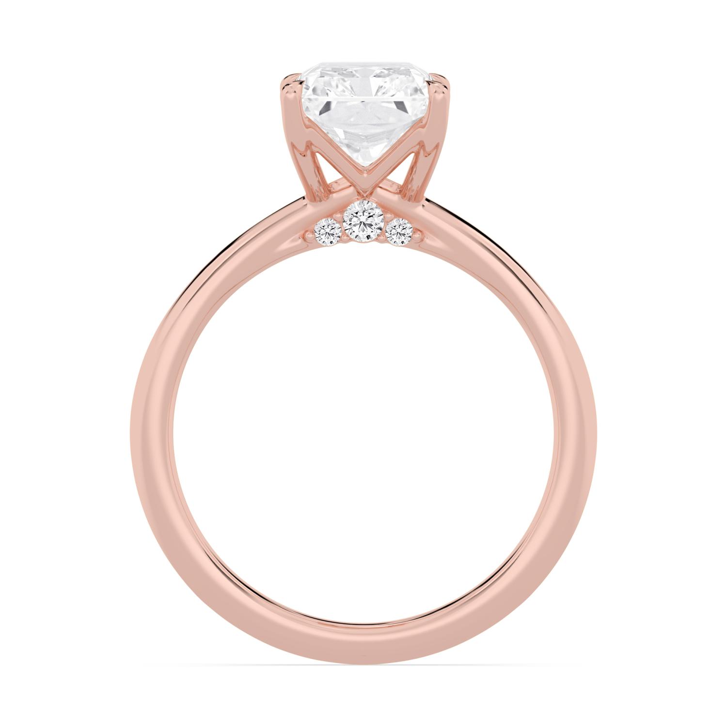 Strand, Four Prong Radiant Solitaire in Rose Gold, radiant, plain background, alternate view