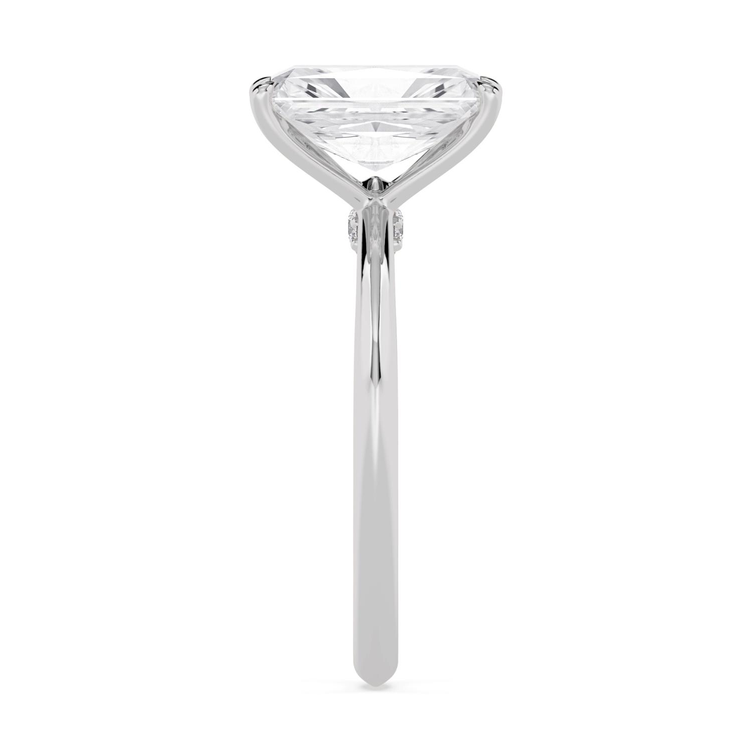 Strand, Four Prong Radiant Solitaire, Tall Claws, Peek-a-Boo Side Accents in White Gold, radiant, plain background, alternate view