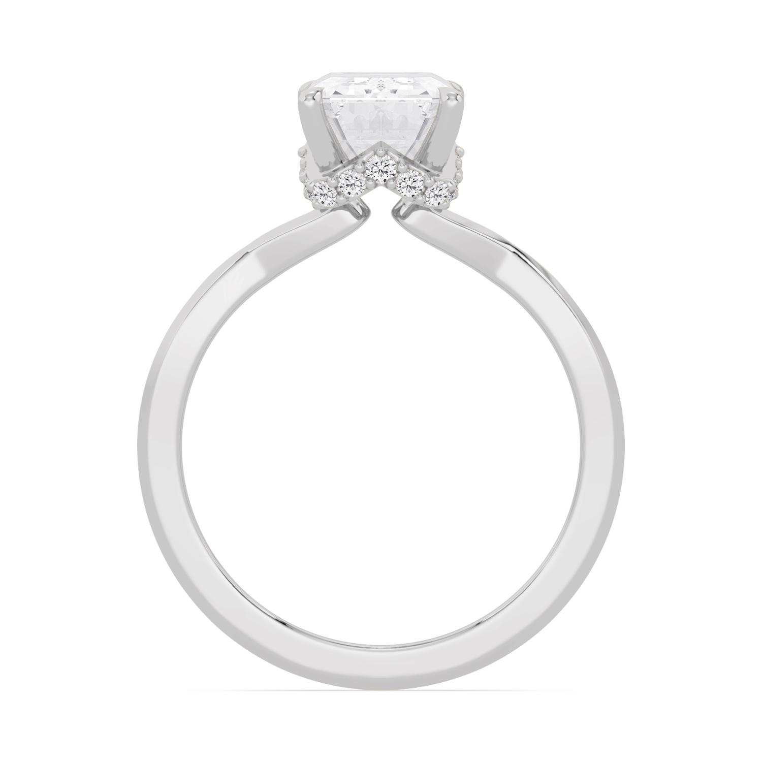 Angelie, Four Prong Emerald Solitaire, Hidden Halo in White Gold, emerald, plain background, alternate view