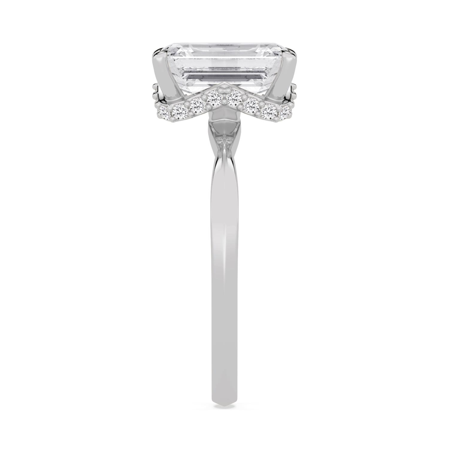 Angelie, Four Prong Emerald Solitaire, Hidden Halo in White Gold, emerald, plain background, alternate view